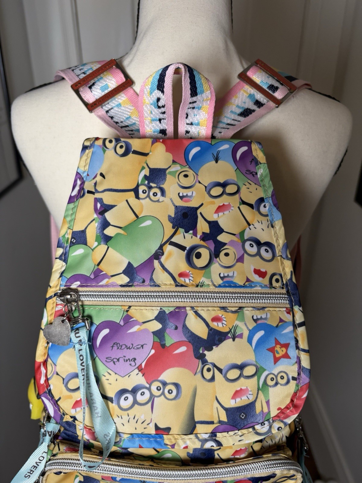 Harajuku Lovers Minions Multicolor Backpack Pink Lining Adjustable Straps