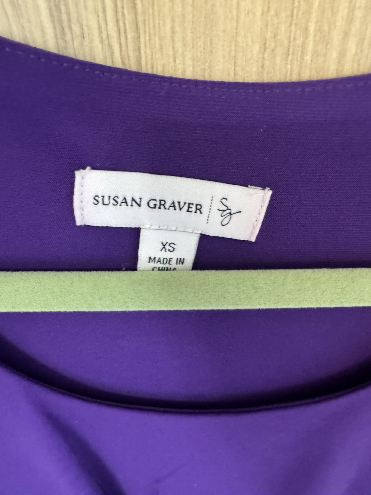 Susan Graver Purple Knit Stretch Ruffle Scoop Neck 3/4 Sleeve Pullover XS