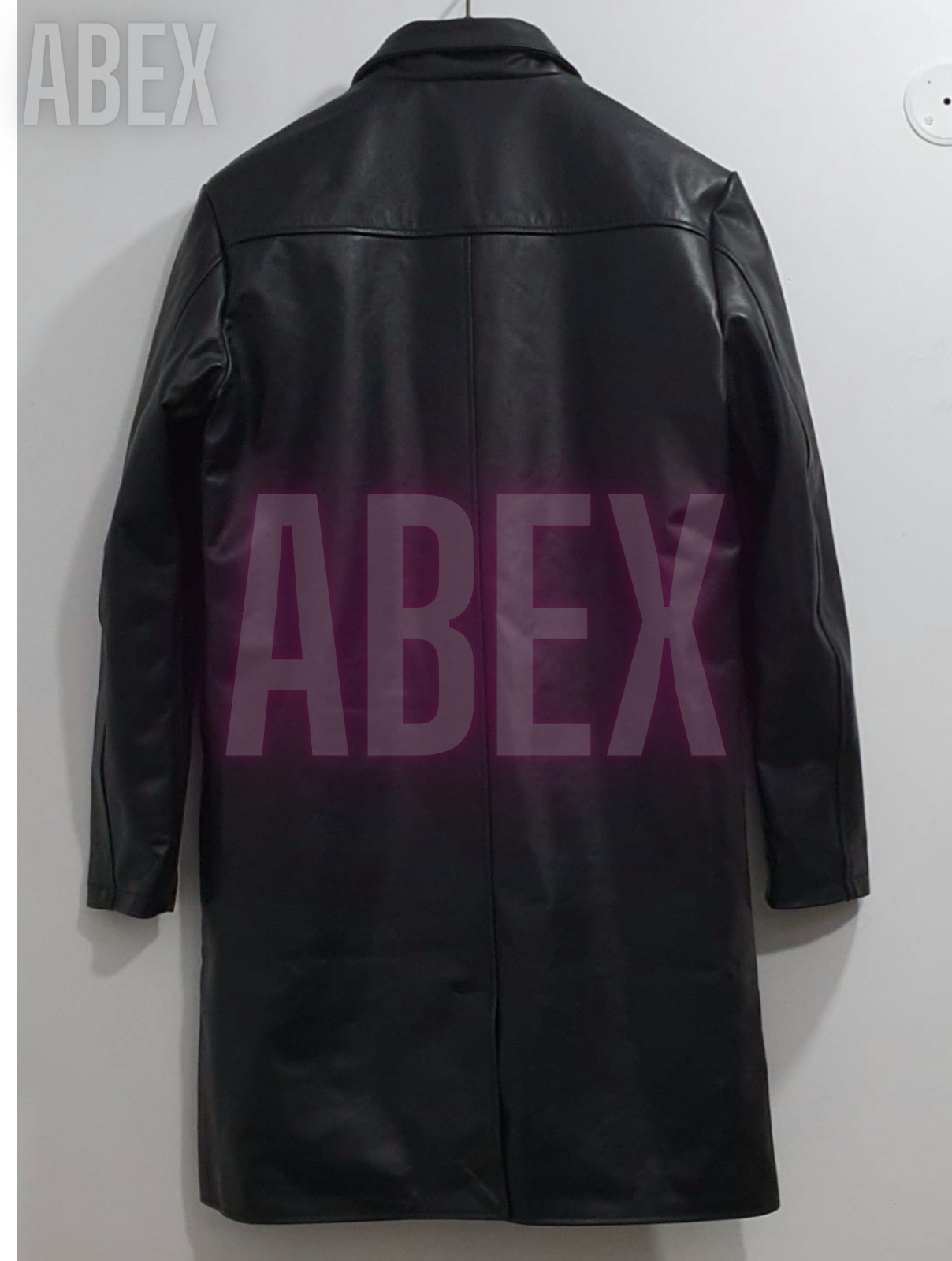 Men trench coat genuine lambskin leather long winter knee length jacket coat