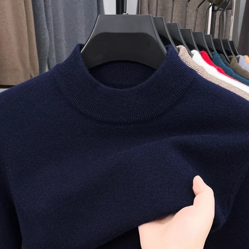 Men’s Cashmere Sweater Mock Neck Sweaters Knit Pullover for Male Men Knitwear.