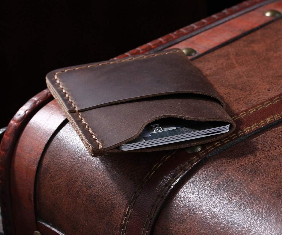 Front Pocket Minimalist Slim Wallet Handmade Genuine Leather Minimalist Brown