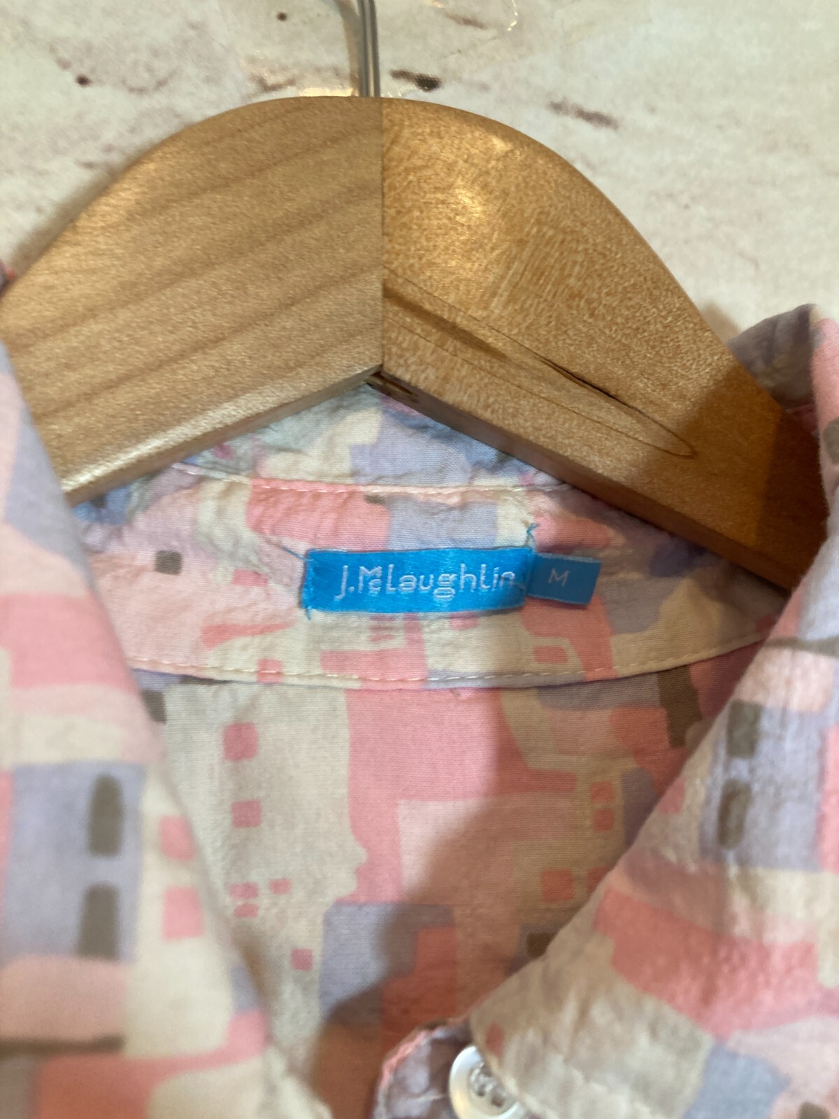 J. McLaughlin Top Womens Medium Pastel Crinkled Art To Wear Button Up Beachy