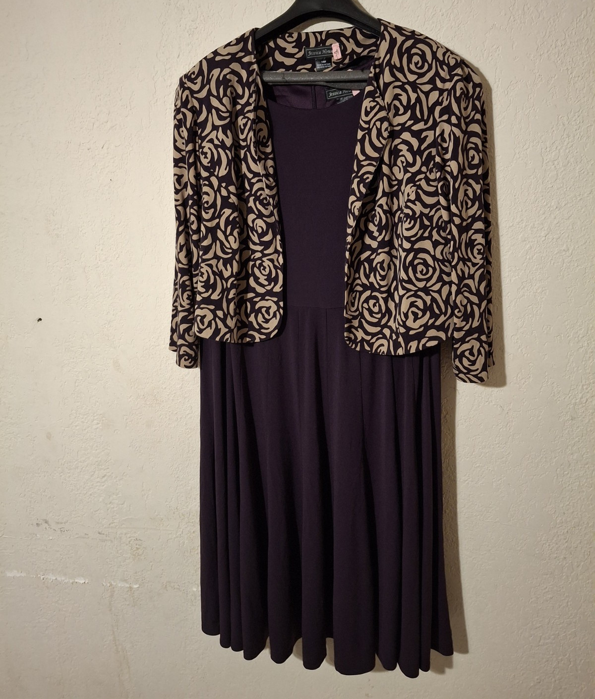 Jessica Howard Purple Abstract Knit Round Neck Sleeveless Dress Jacket 14W