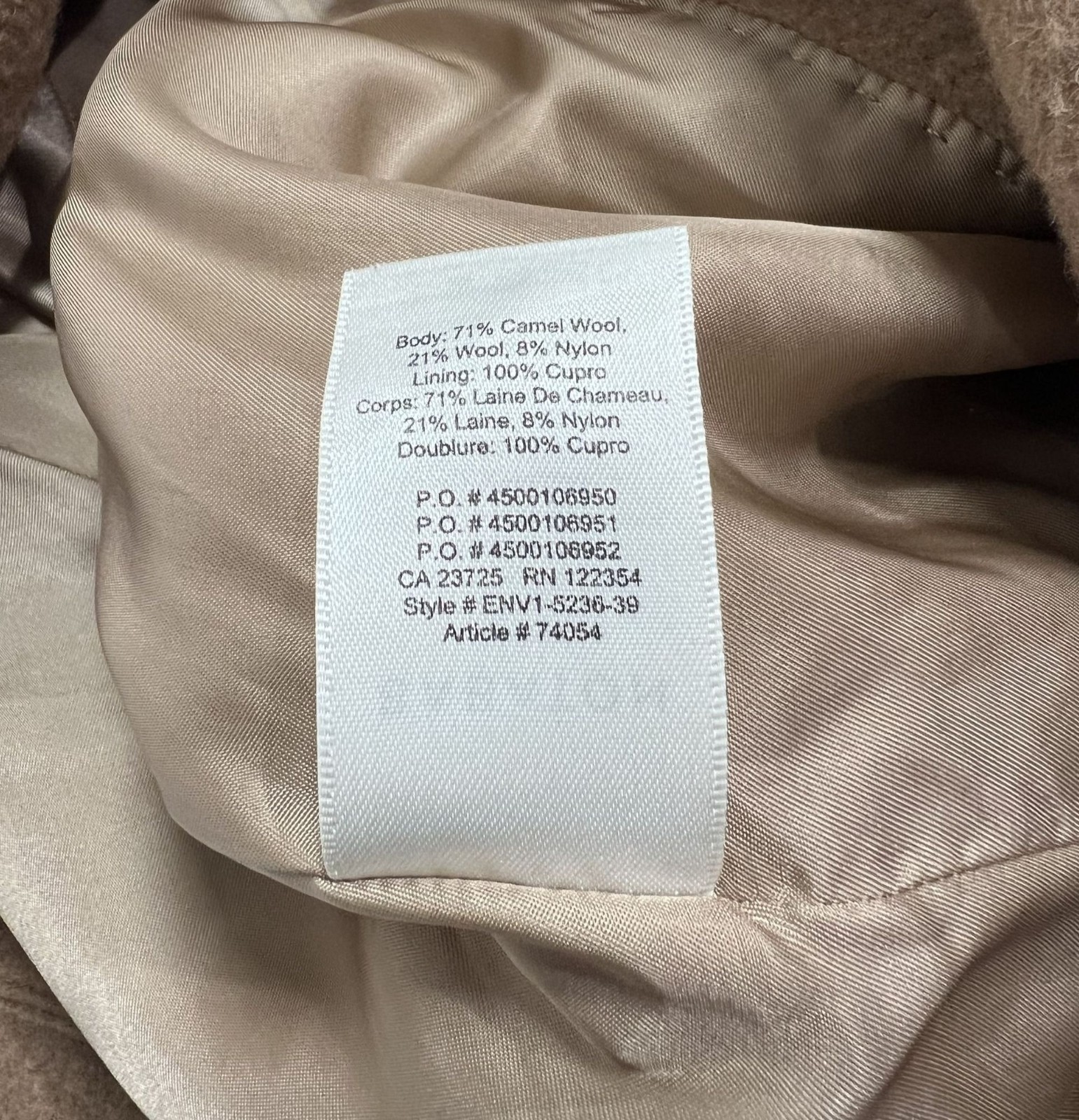 with tags Aritzia Babaton The Ceremony Coat in Re Camel Wool Cocoa Sand G2U