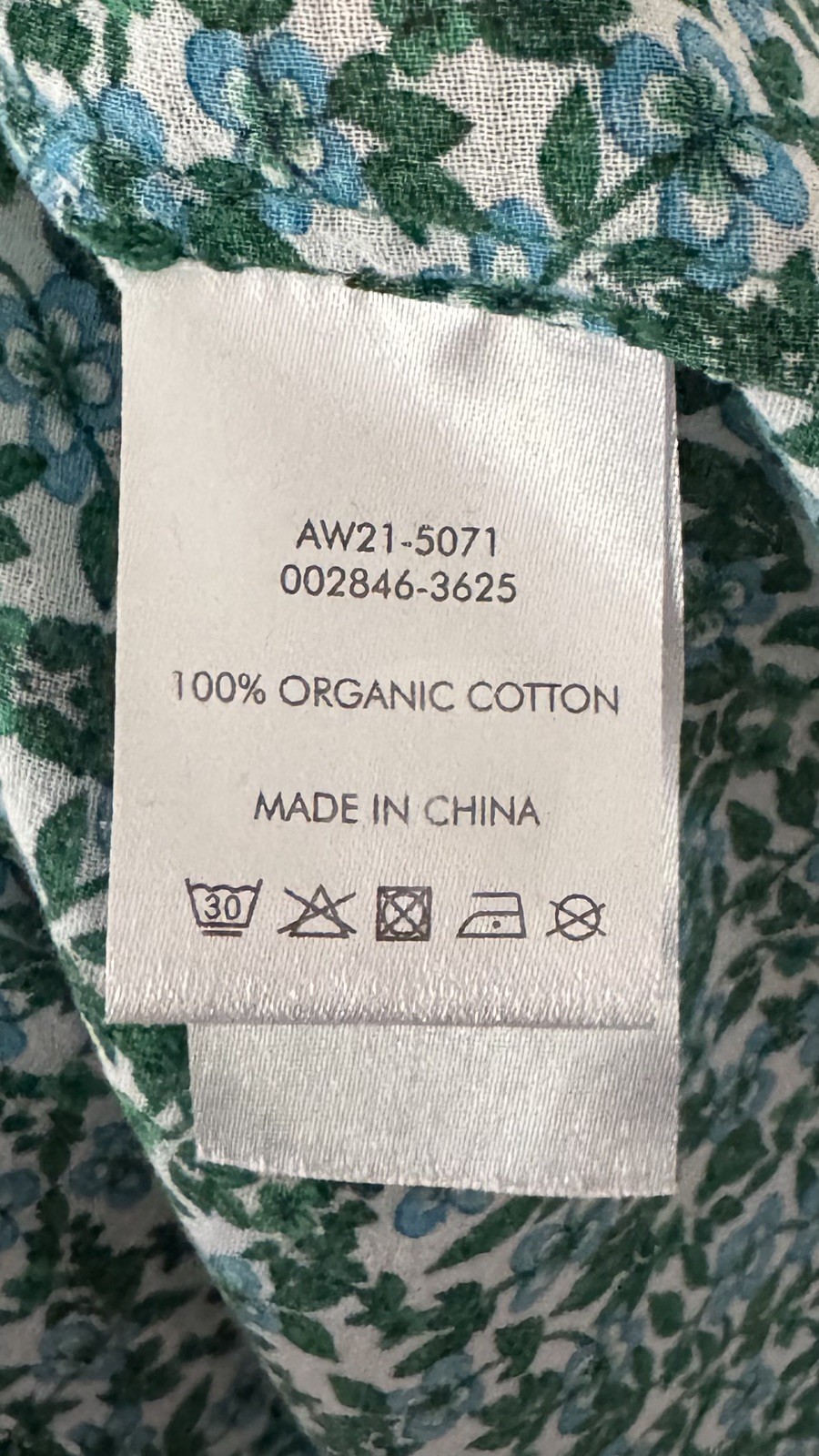 Hush Green Floral Smocked Blouse UK 16 100% Organic Cotton Boho Long Sleeve Top
