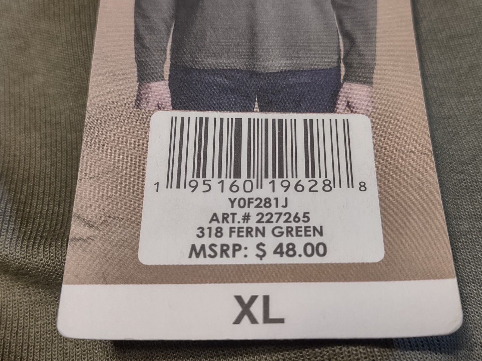 NWT – Copper & Oak Supply – Men’s LS Quarter Button Pullover – Fern Green – XL