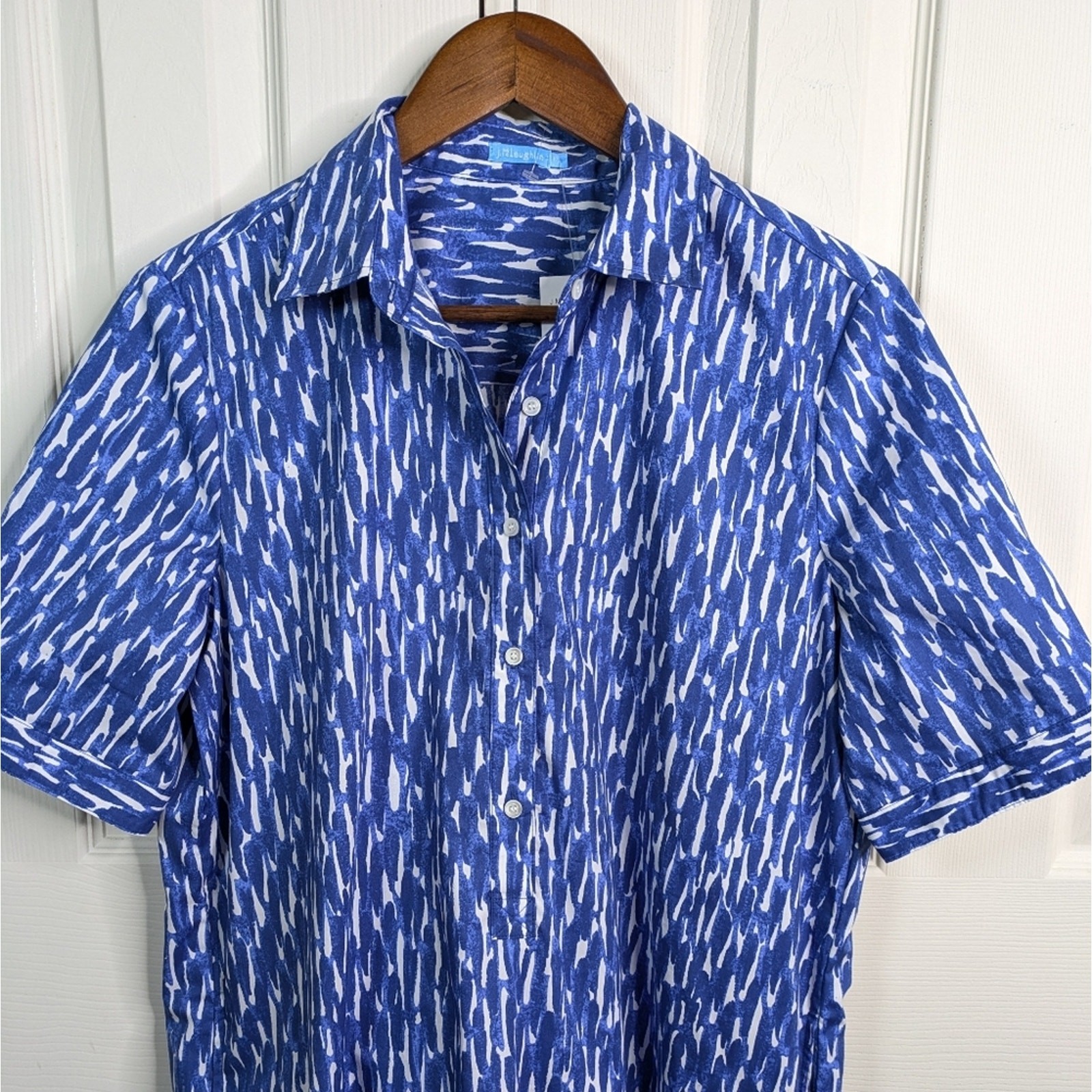 NEW J. McLaughlin Arissa Collared Popover Dress Medium Blue Coastal Preppy Resor