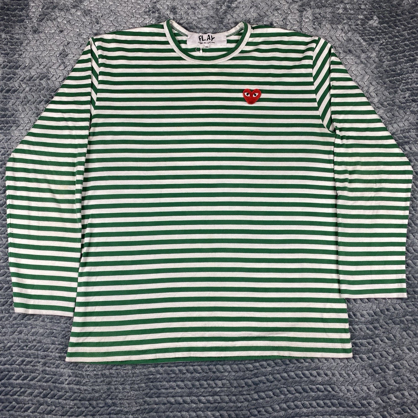 Comme des Garçons CDG Play Long Sleeve Shirt Green Striped Heart XL (SEE PICTURE