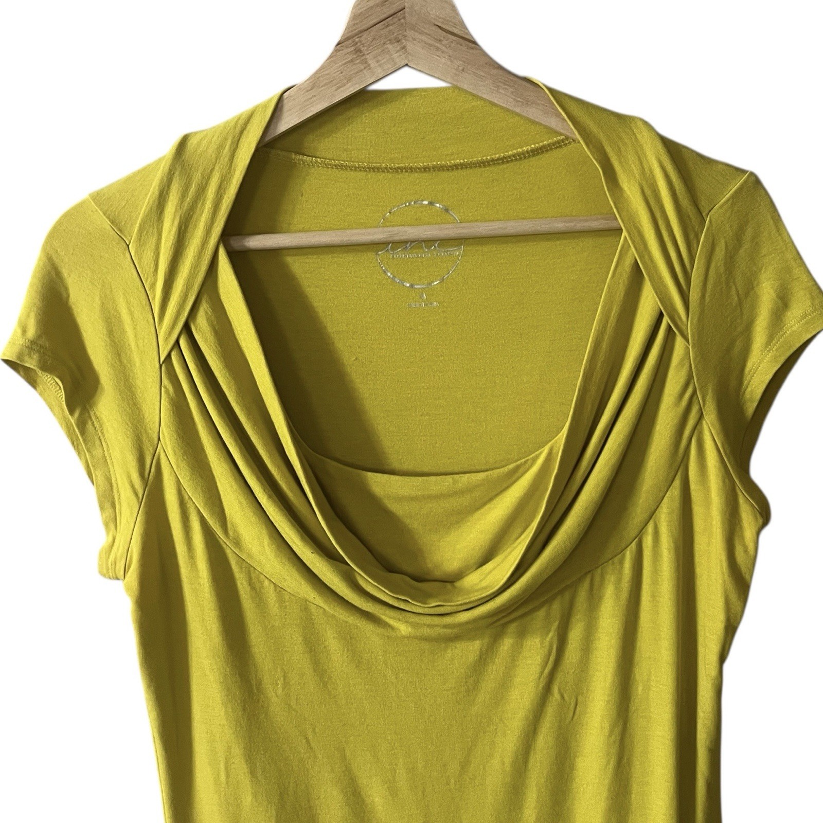 INC International Concepts Knit Top Medium Queen Anne Draped Cowl Neon Yellow