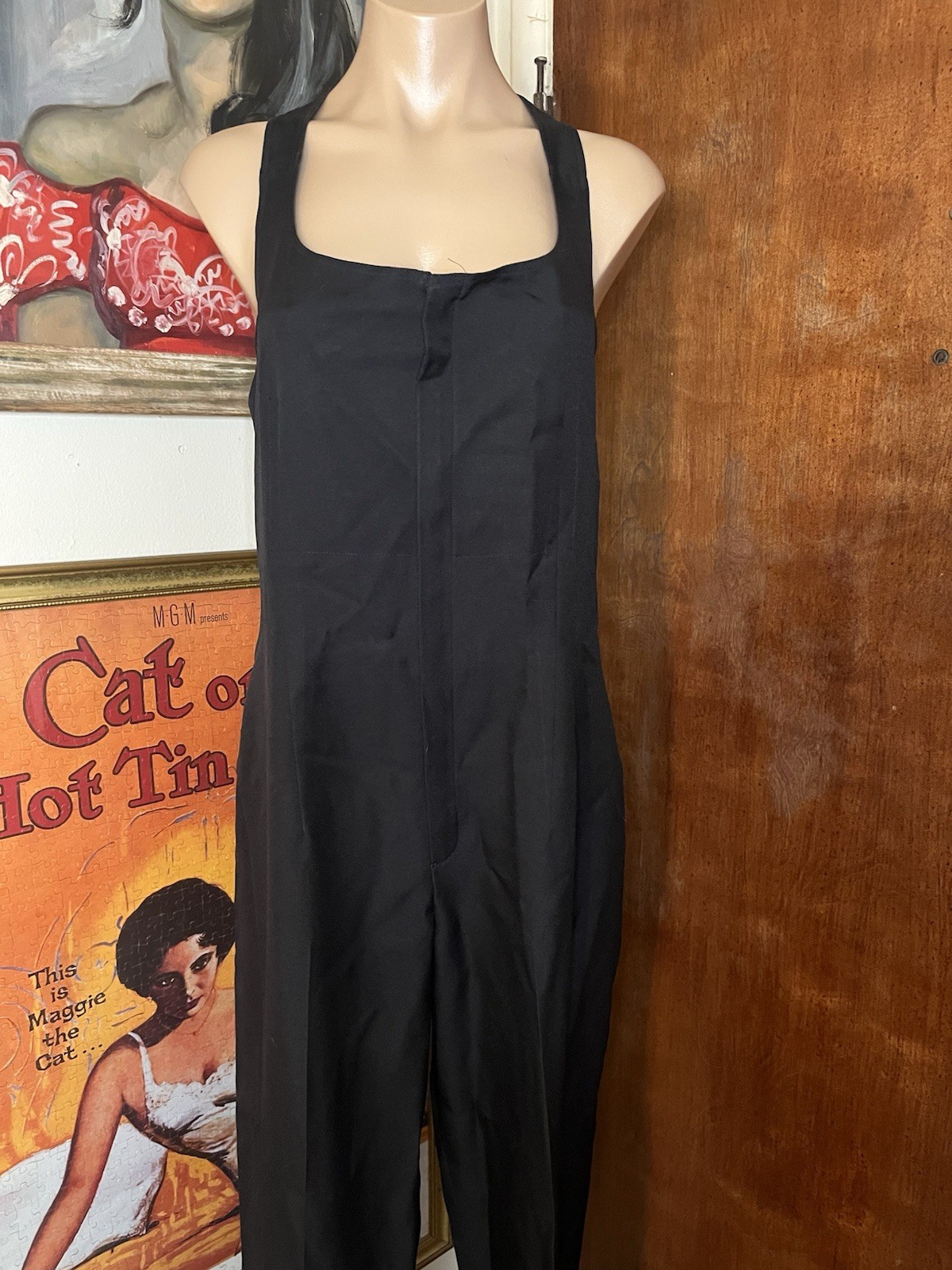 VTG 60’s Cesario For Fred J Miller Woman’s Black Polyester Wide Leg Jumpsuit 42R