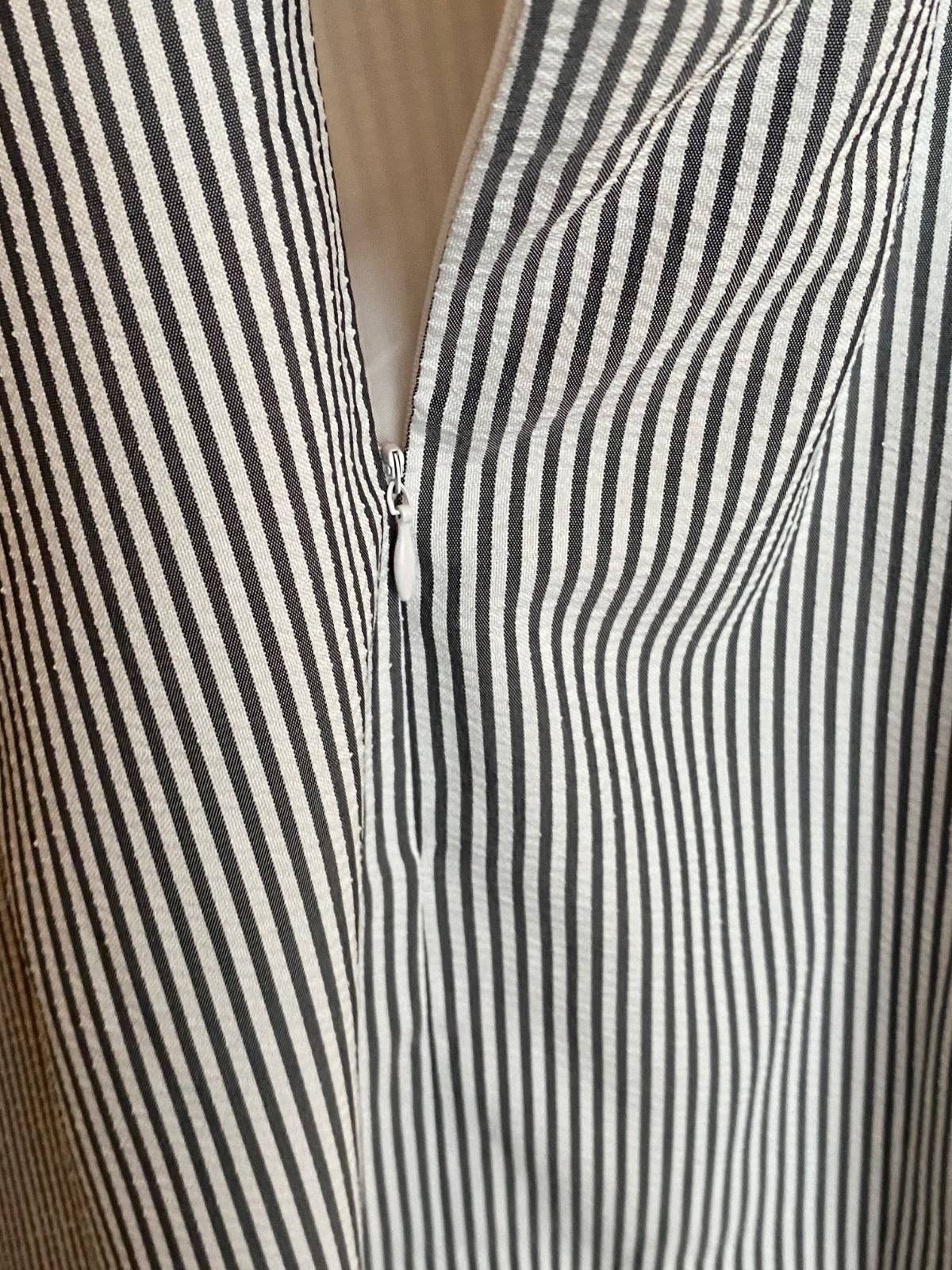 London Times Petites 14P Gray White Striped Lace Sleeveless Dress NWT $72