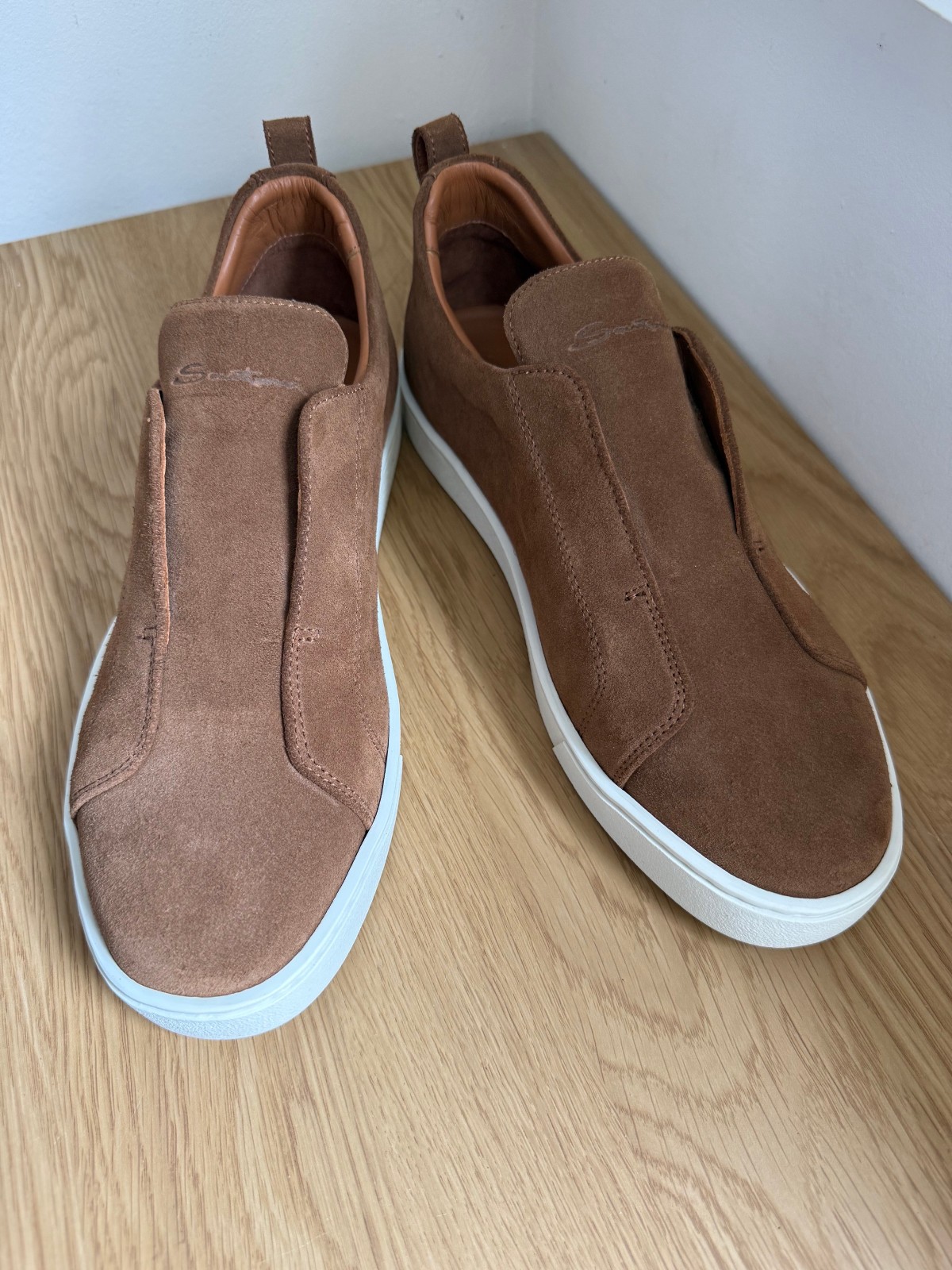 Santoni slip on brown suede sneakers/leather shoes/made in Italy / 42EU/ 9US/8UK
