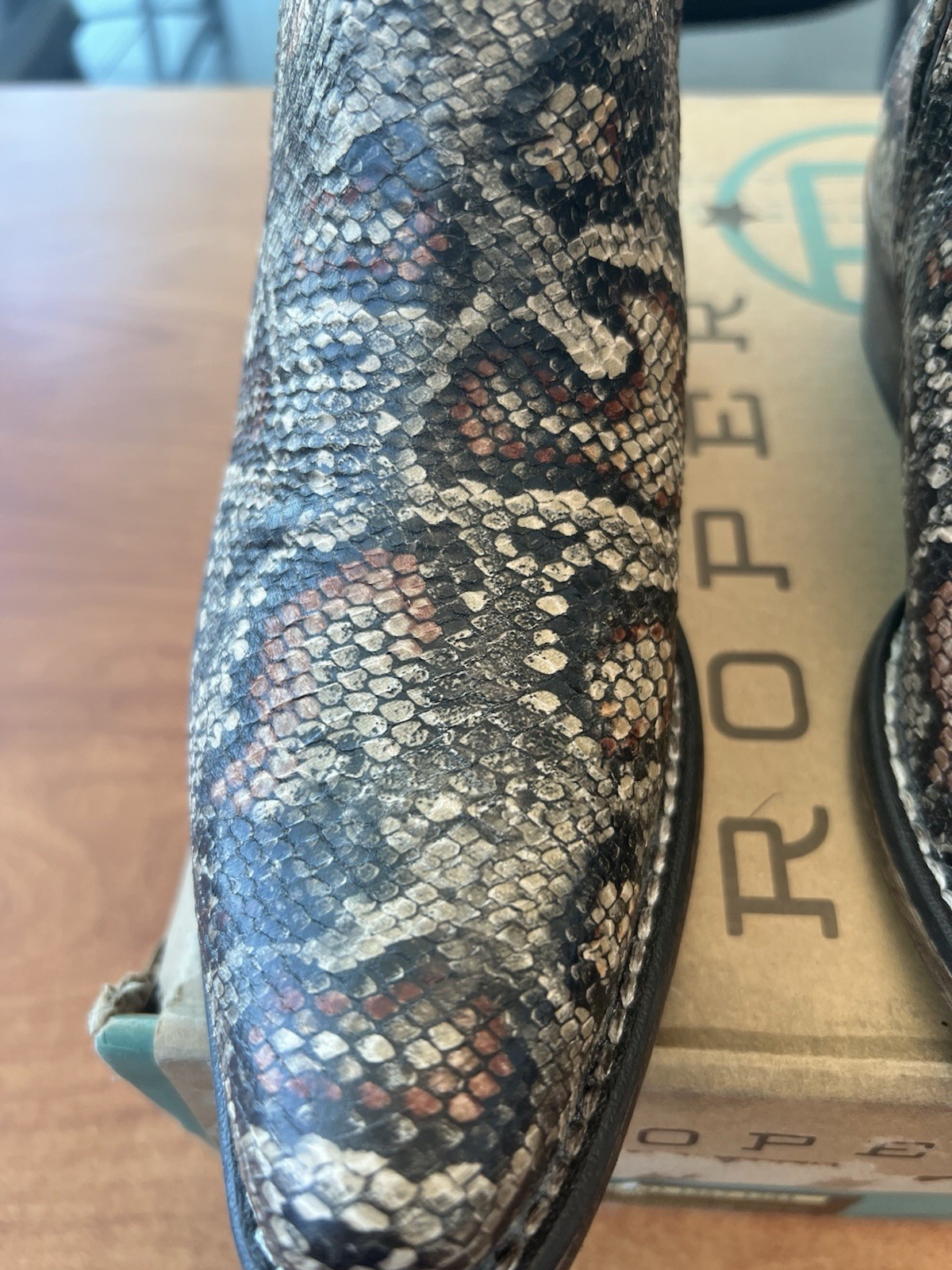 Roper Women’s Faux Snakeskin Ankle Bootie Slip-On Round Toe US 6.5 EU 36.5