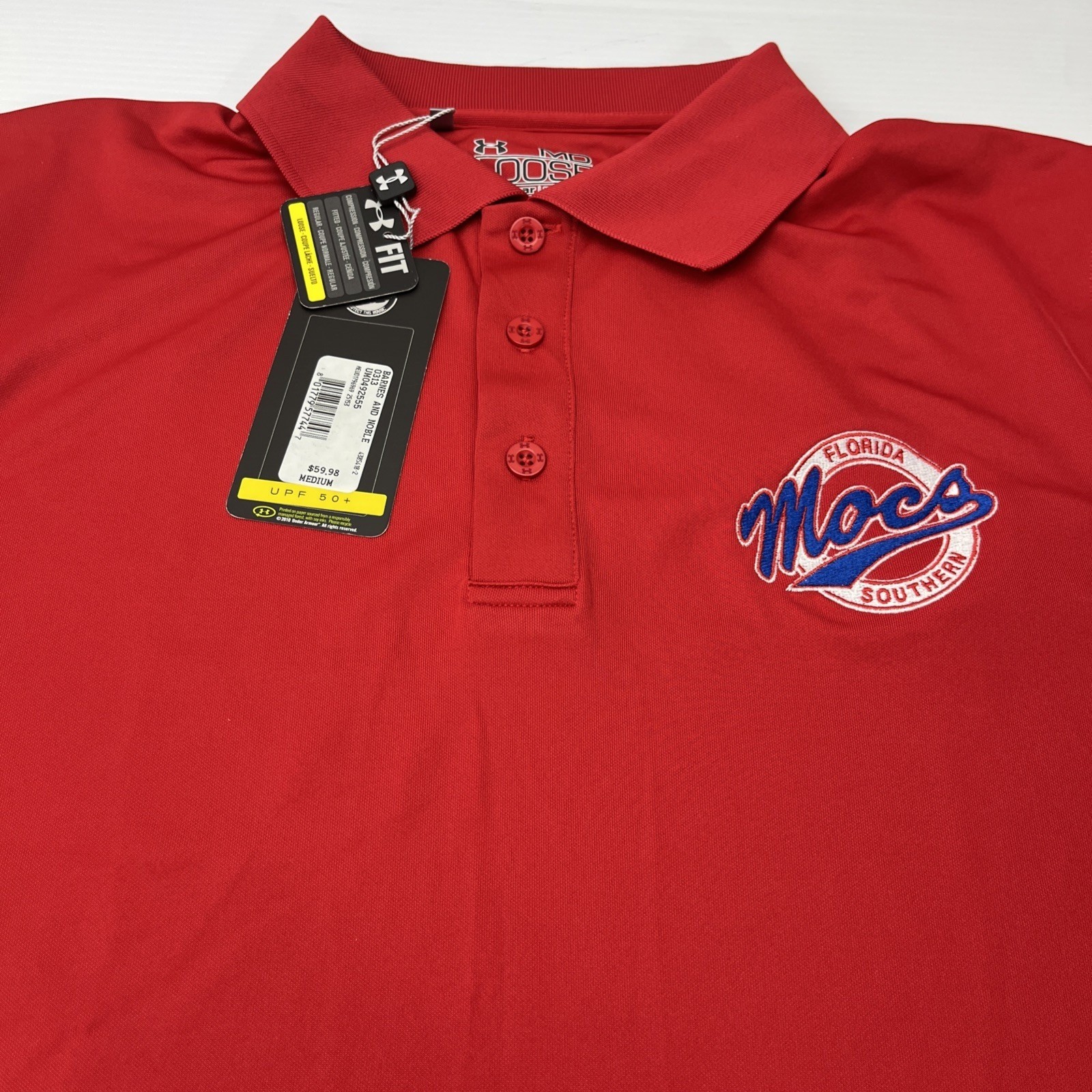 Under Armour Polo Mens Medium Red New Florida Southern Mocs HeatGear UM0492555