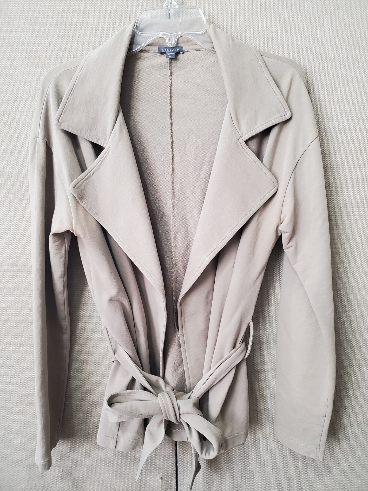 Lilla P Brown Open Front Belted Knit Long Sleeve Jacket Cotton Blend Size Medium
