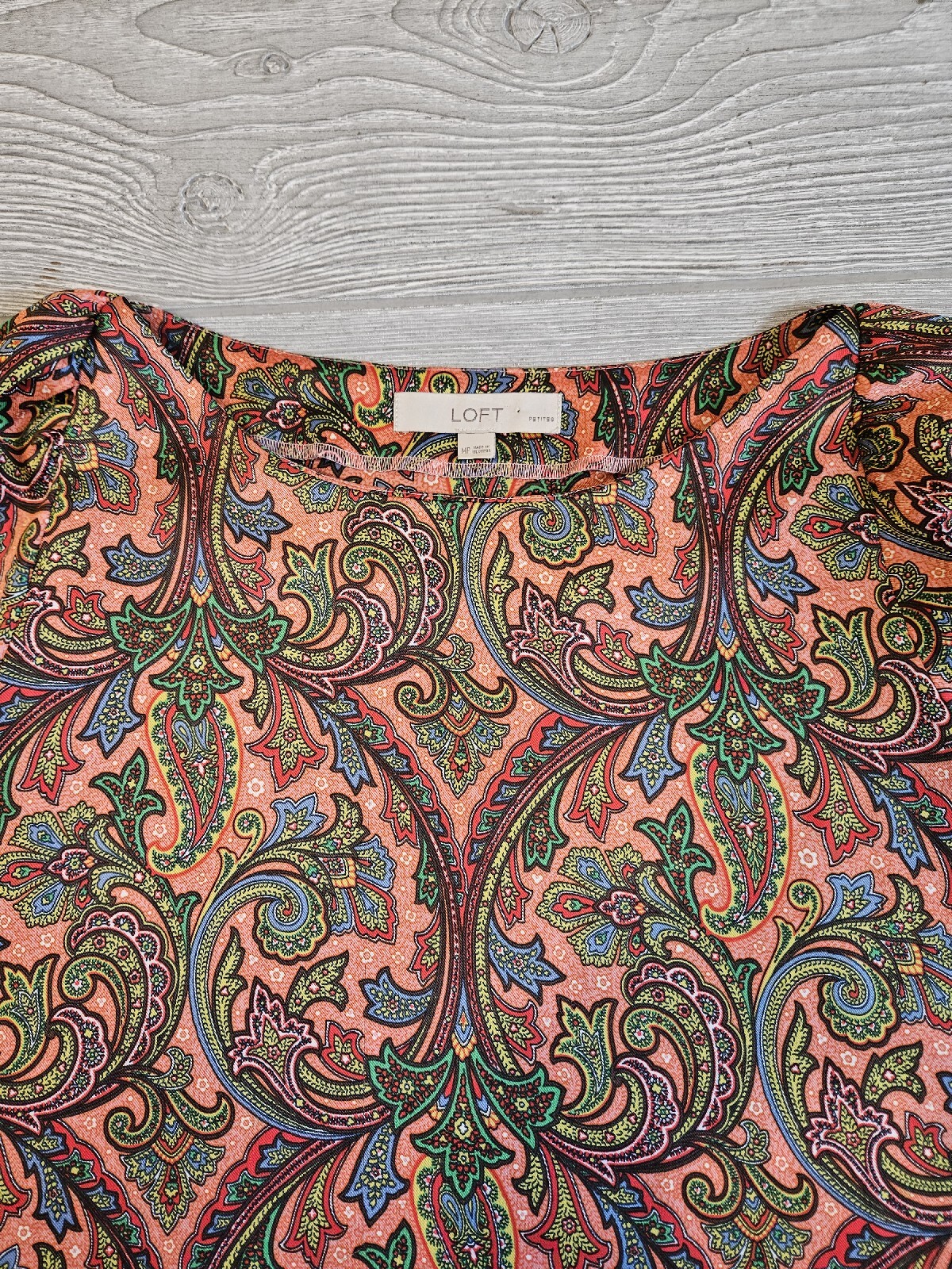 LOFT Womens Blouse Petite Medium Paisley Ballon Sleeves Satin