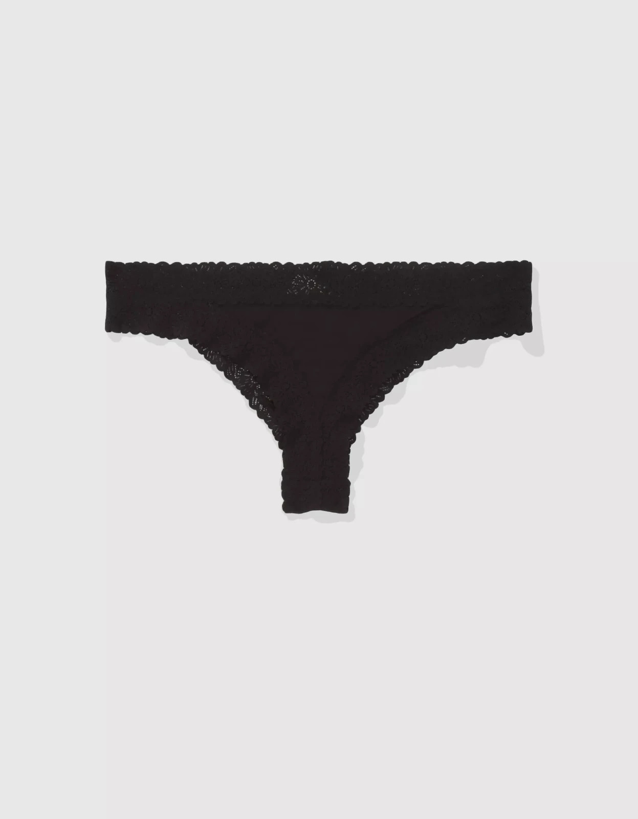 XS American Eagle AERIE Sunnie Blossom Lace Thong Undies Panties Underwear Black