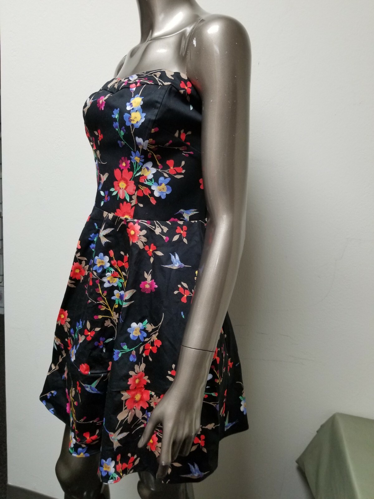 Express Floral sweetheart strapless fit and flare black dress. Retail: $79.90