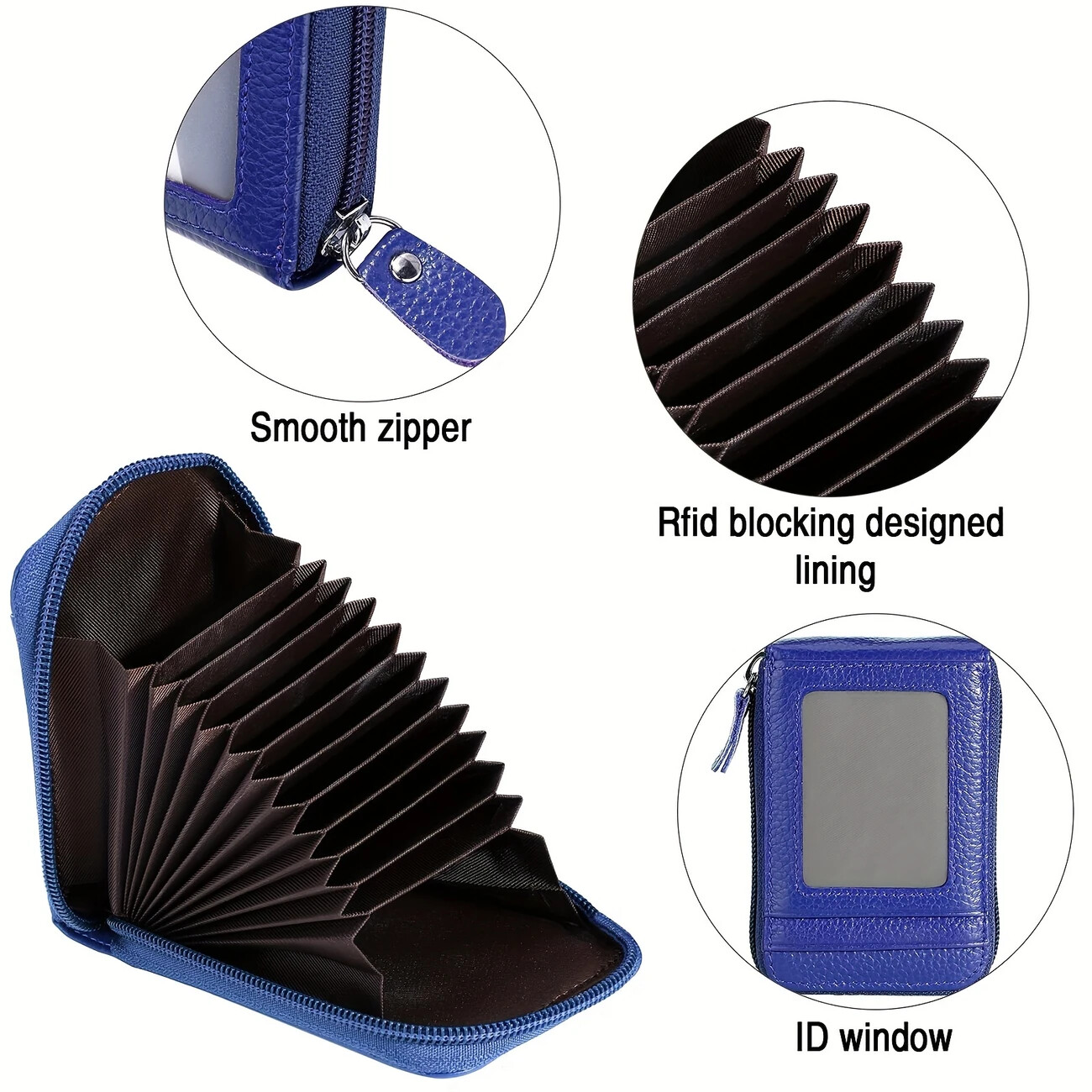 Genuine Leather Men Women Wallet Credit Card Holder RFID Blocking Zipper Pocket