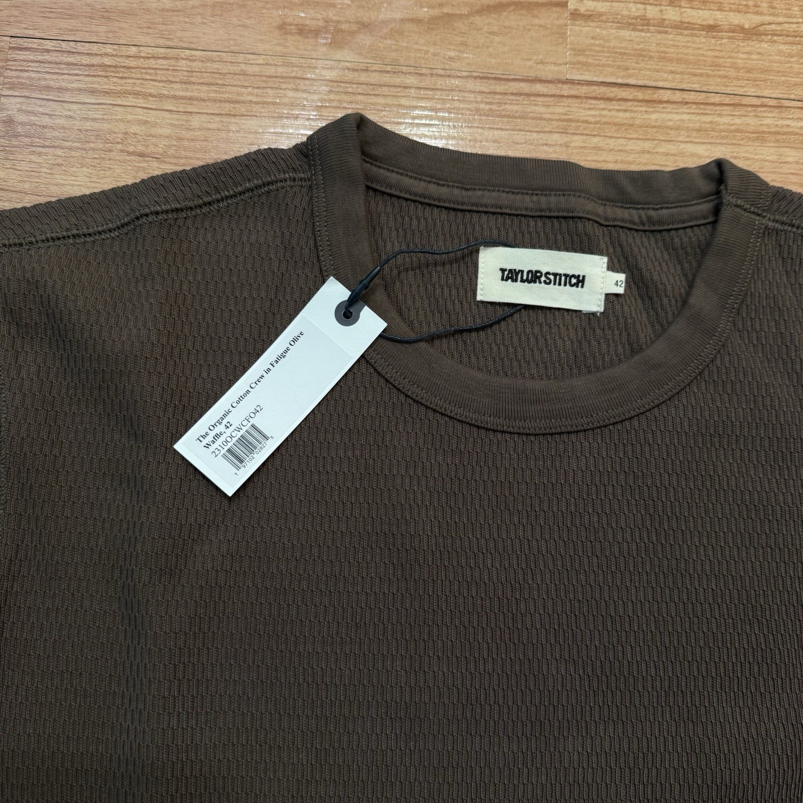 Taylor Stitch The Organic Cotton Crew in Fatigue Olive Waffle 42 Large New