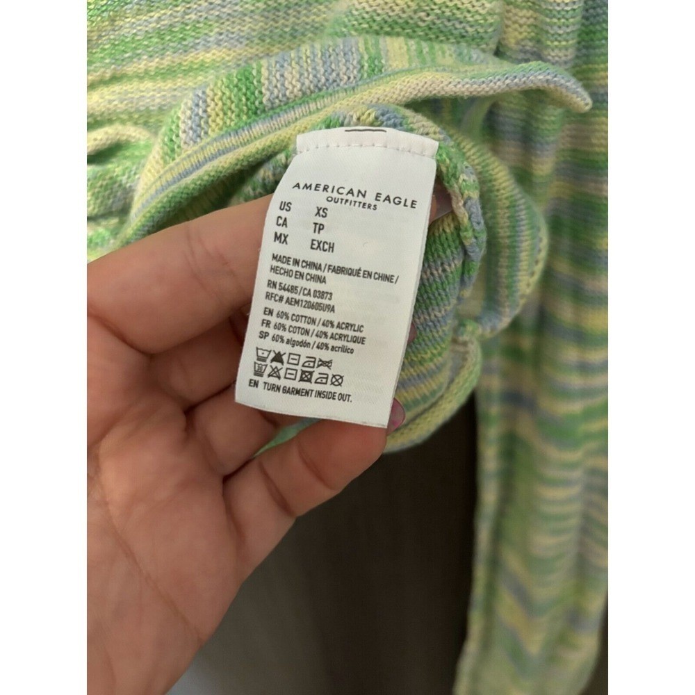 American Eagle Outfitters Cropped Top Women XS Y2K Green Yellow Cotton V-Neck