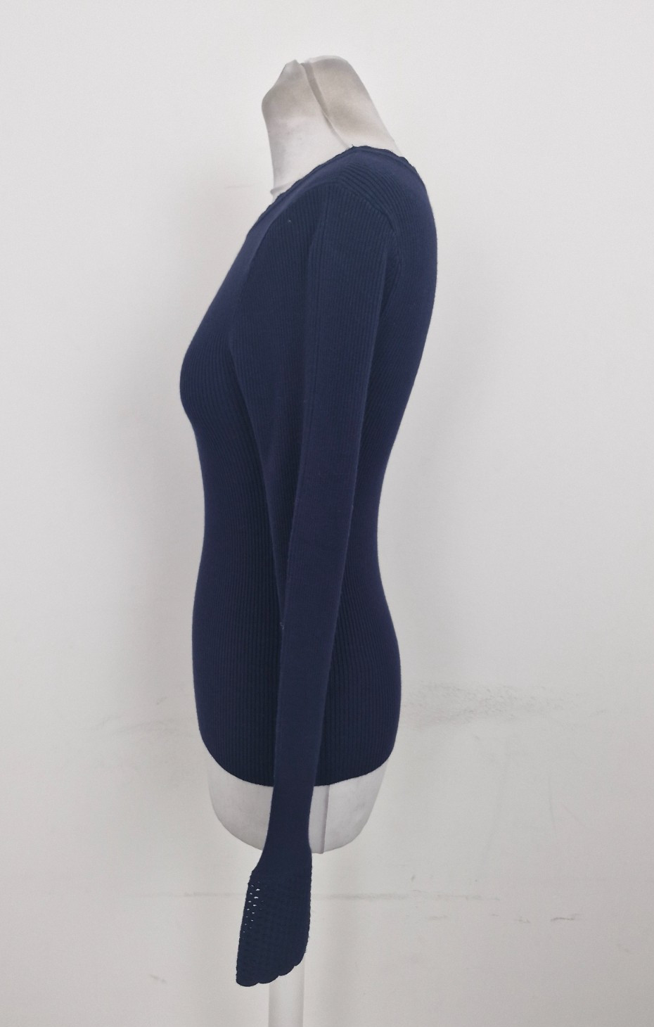 Nobody’s Child Women’s Top Size S Navy Scalloped Trim Ribbed Crochet Cuff New
