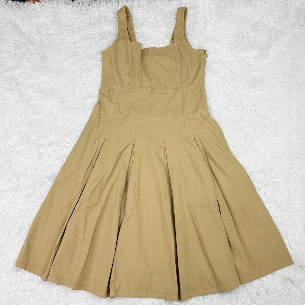 J Crew size 8 sleeveless square neck Pleated A-line chino dress in honey brown