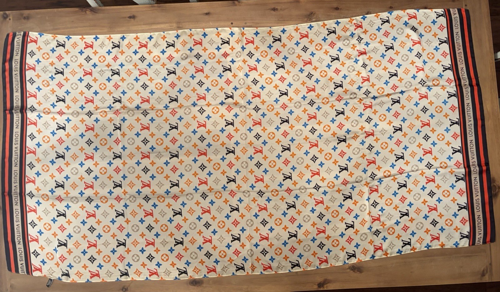 Louis Vuitton Luxury Silk Multicolor scarf Monogram 70” X 35” Made In Italy