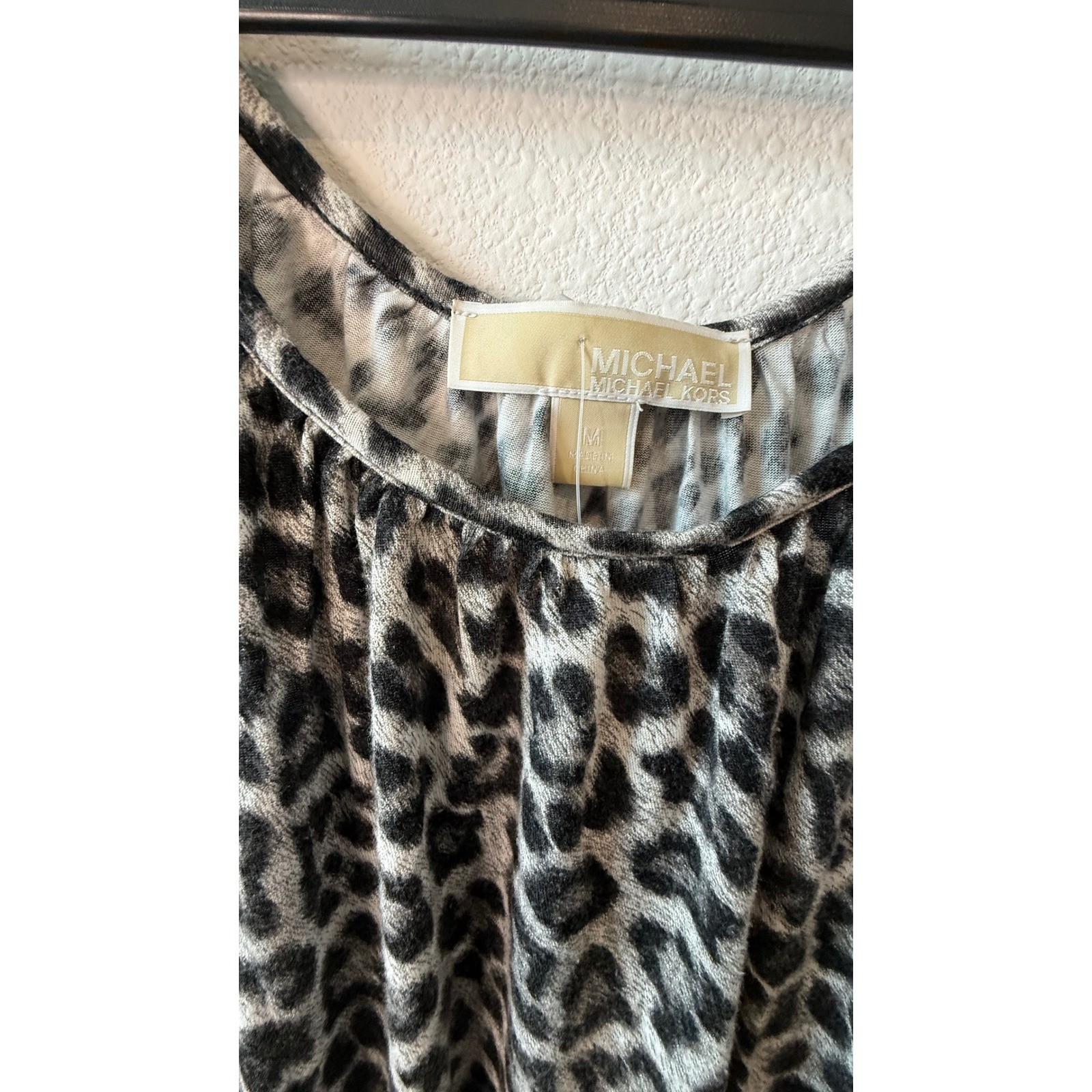 Michael Michael Kors Gray Leopard Print Scoop Neck 3/4 Sleeve Blouse Medium