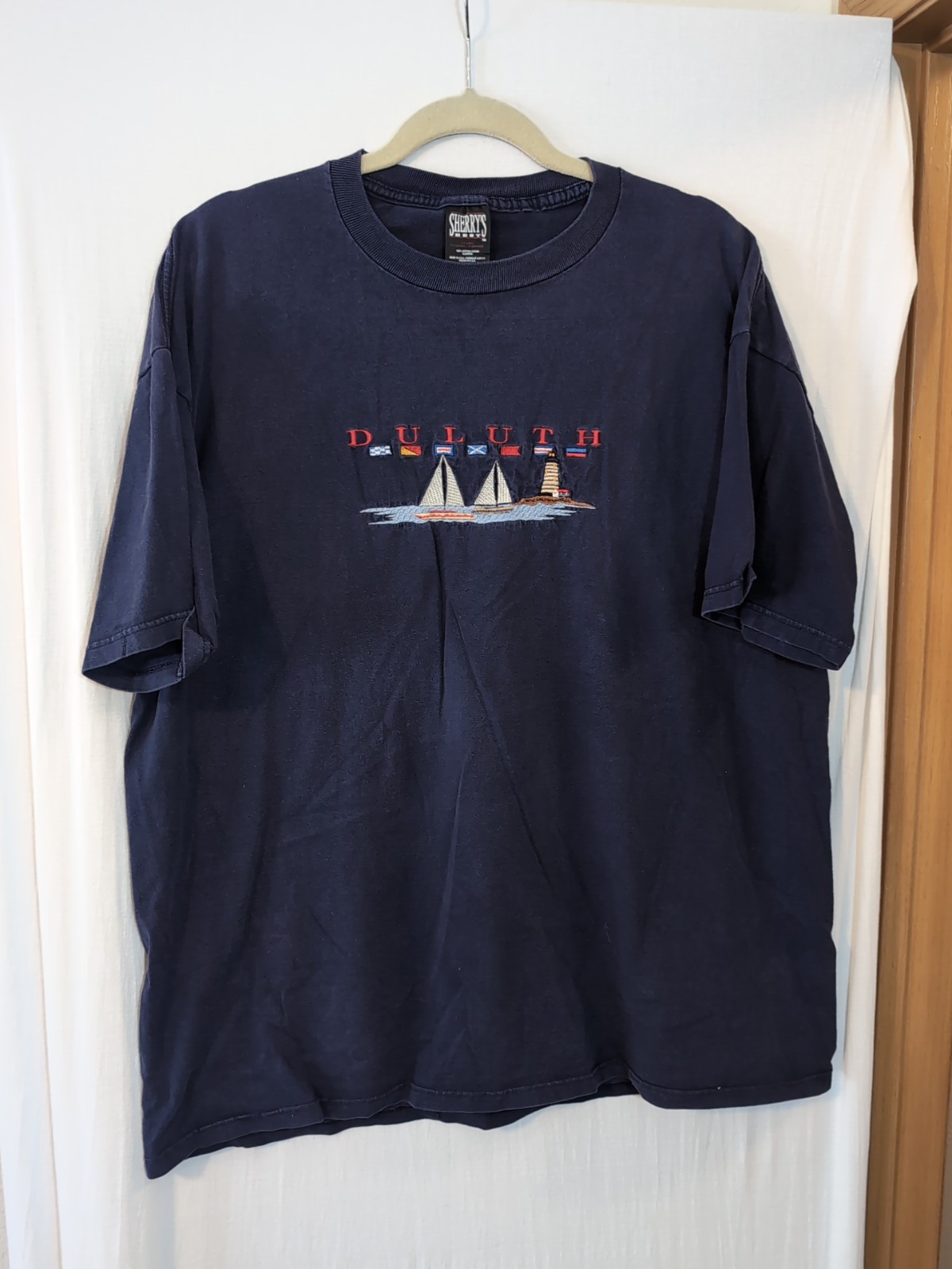 Vintage Sherry’s Best Y2K Embroidered Duluth MN Blue Tshirt Sailboats XL