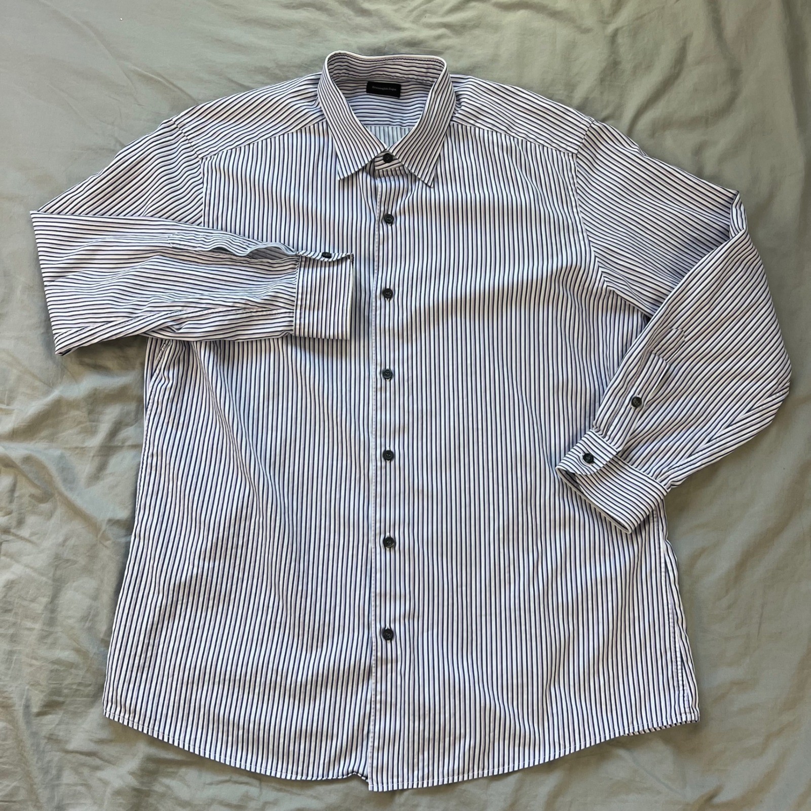 Ermenegildo Zegna Men’s Striped Dress Shirt XL Made in Turkey Missing Buttons
