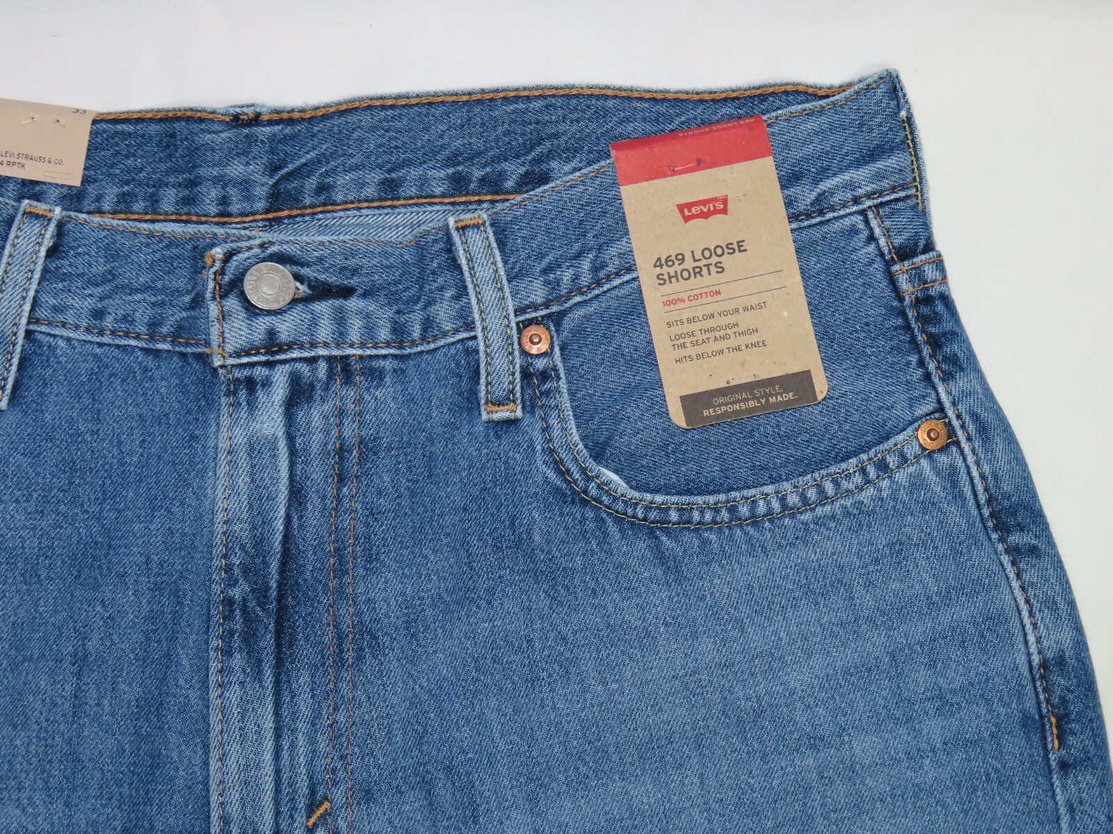 Levi’s 469 Loose Fit Factory Cut-Off Jean Shorts with Holes Medium/Blue NWT