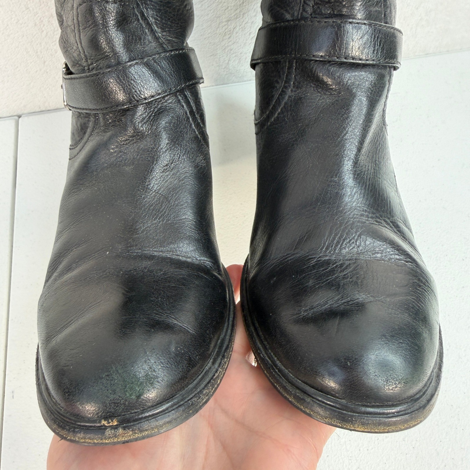 Prada 40.5 10.5 Boots Moto Engineer Hidden Wedge Buckle Leather Black Designer