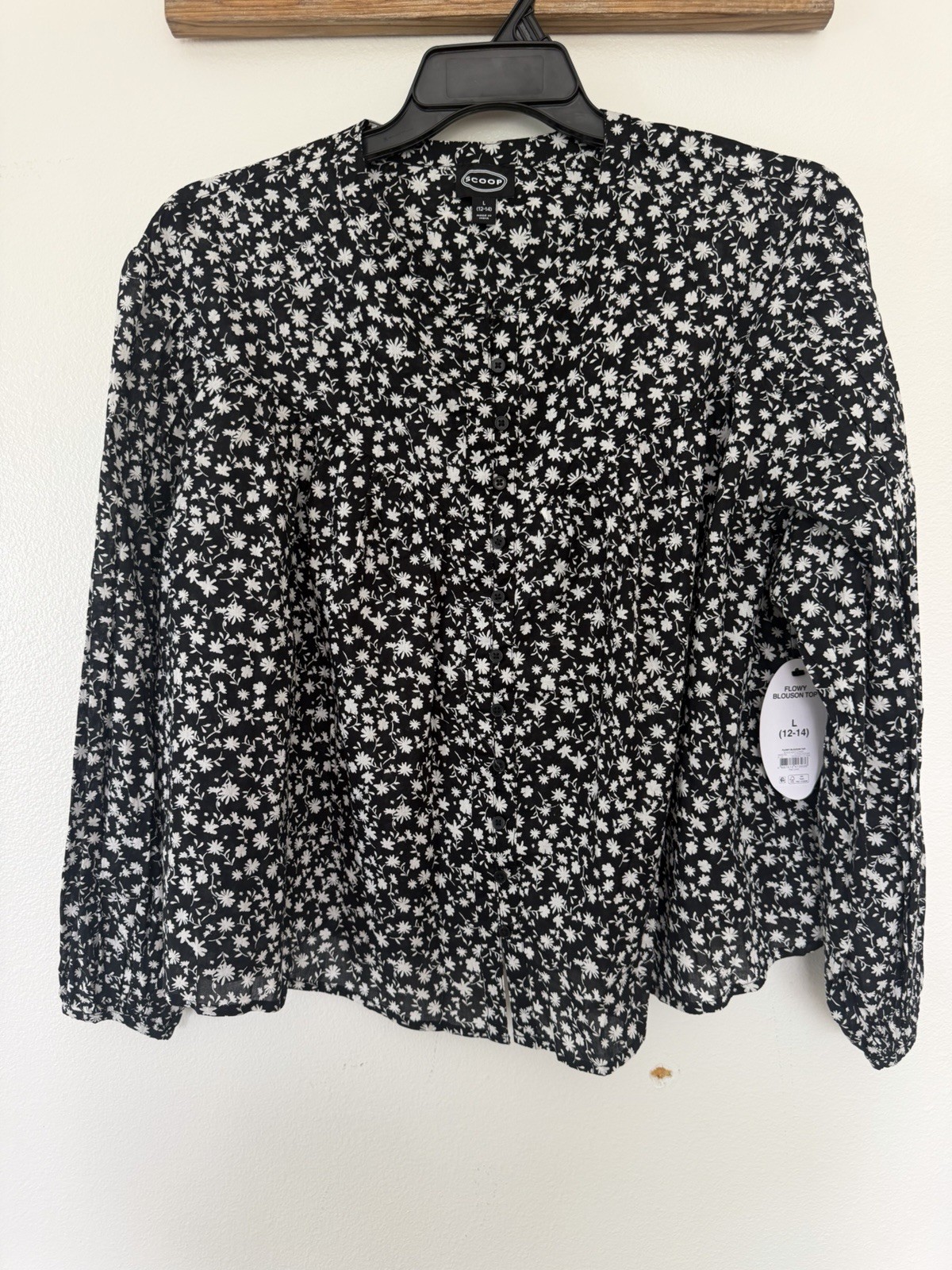 Womens Flowy Cotton Blouse with Long Sleeves, Sz Large Fisherman Preppy Chic Y2k