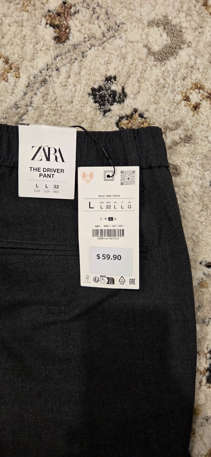 Zara Men’s the Driver Pant Slim Fit, Comfort Stretch, Gray, Size L