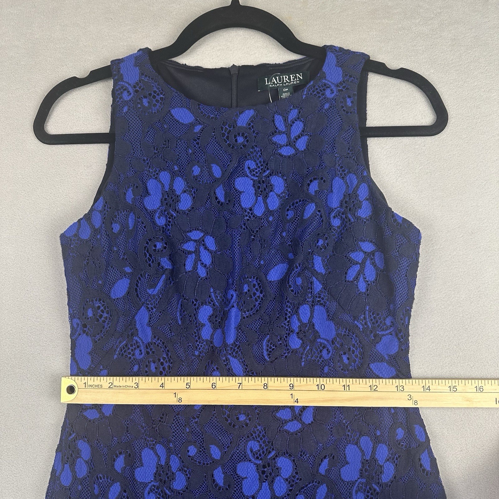 NWOT Ralph Lauren Lace Overlay Cocktail Dress Women’s Sz 0P Blue Black Wedding