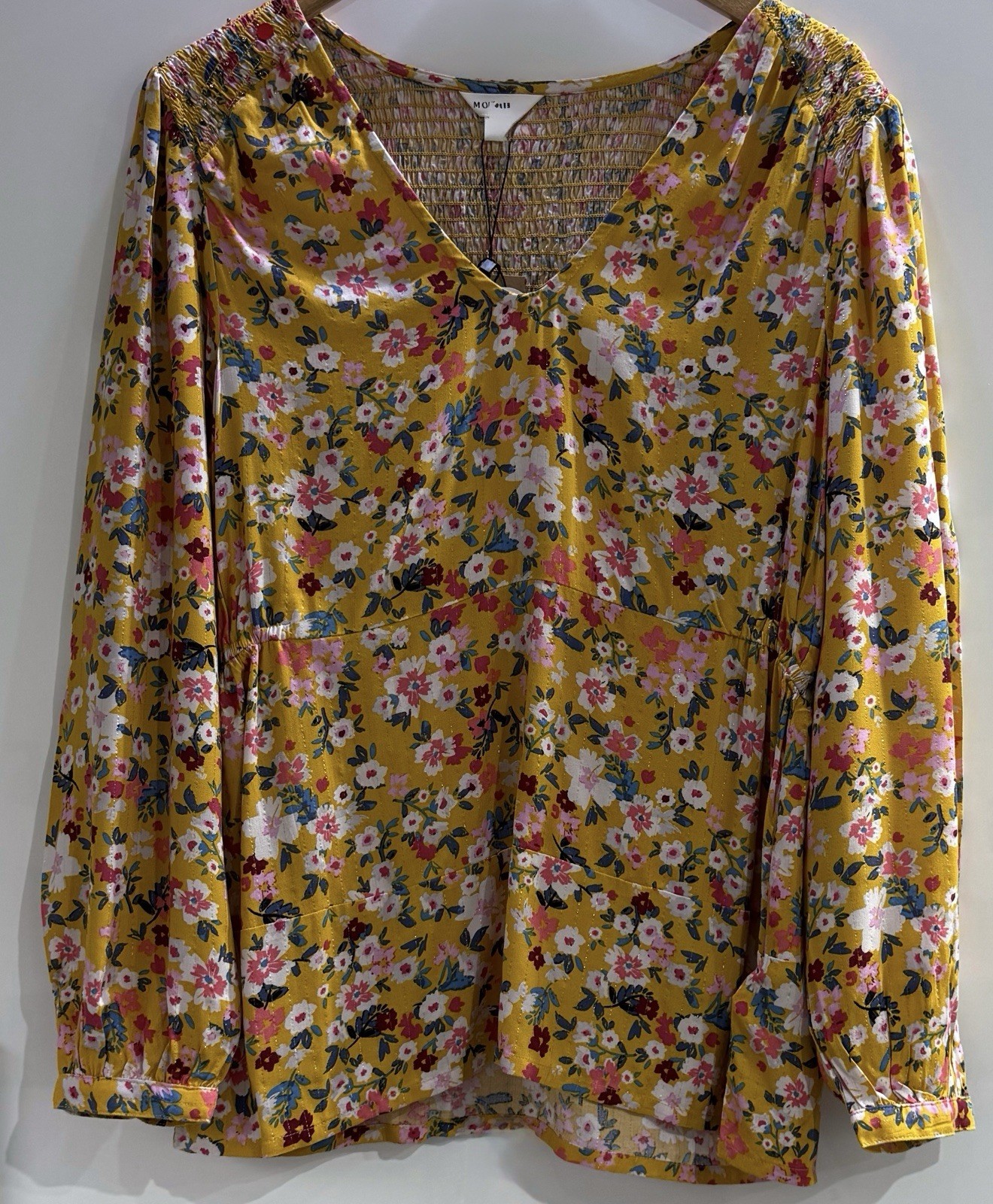 Monsoon Ditsy Floral Top Mustard Yellow Multi Size M UK 12/14 NWT