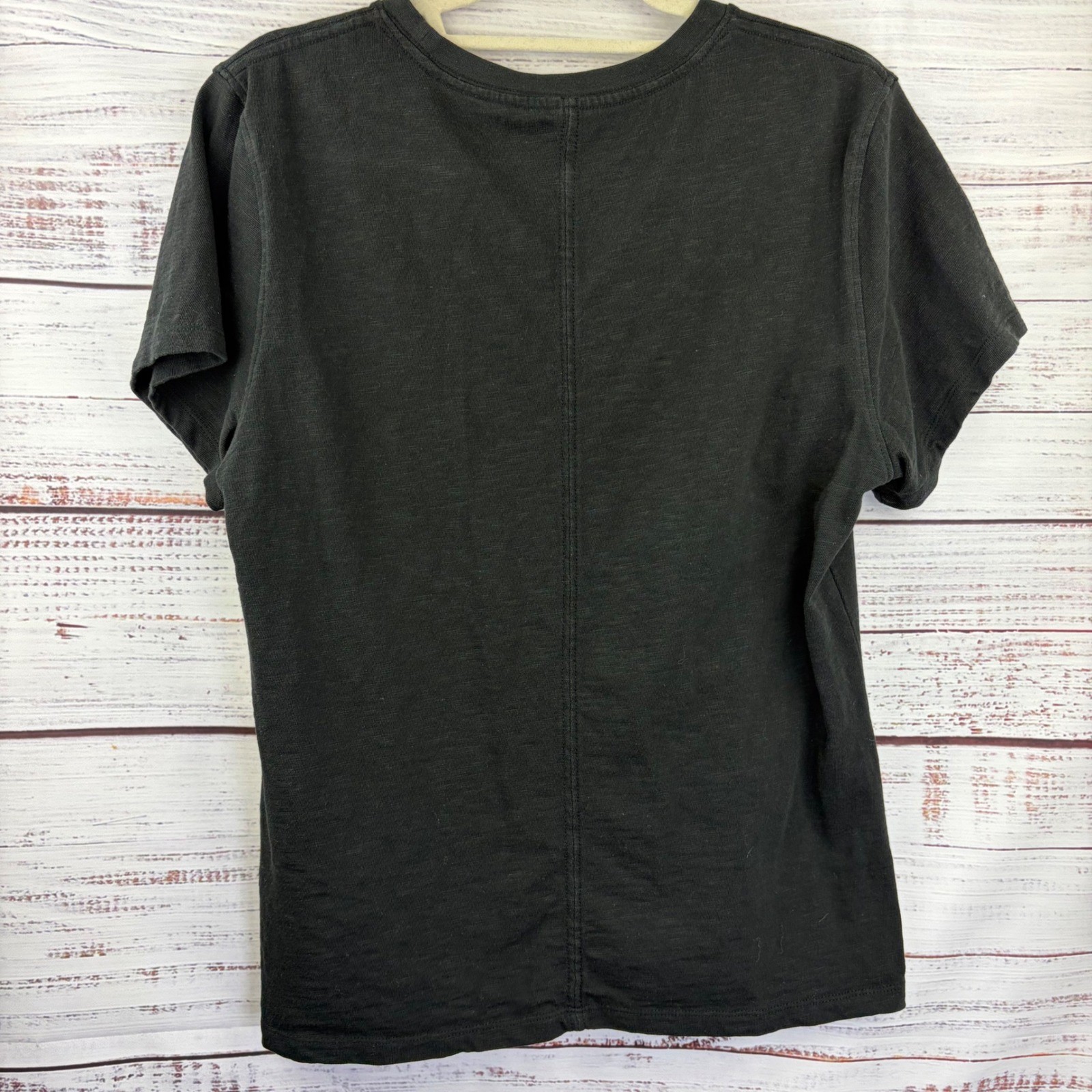 Quince Womens Black 100% Organic Cotton Slub Crewneck Tee Back Seam Large
