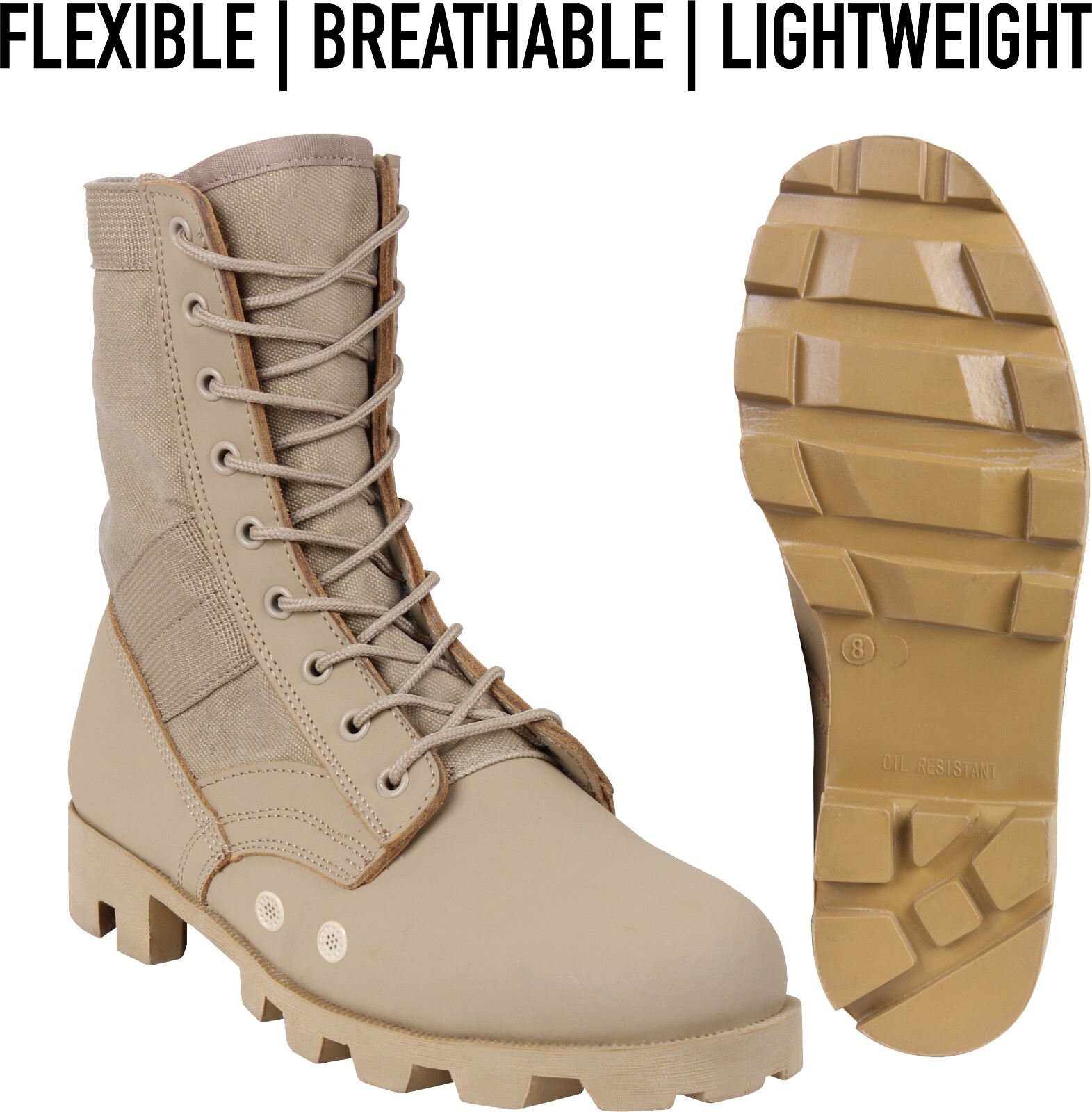 Vietnam Jungle Boots, 8″ Leather / Canvas, Panama Sole, Military Army Tactical
