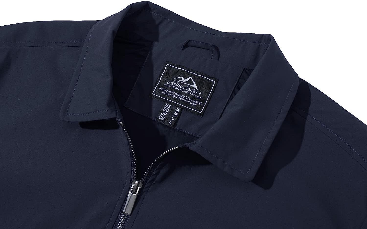 Men’s Lightweight Jackets Casual Laydown Collar Jacket Front-Zip Golf Jacket