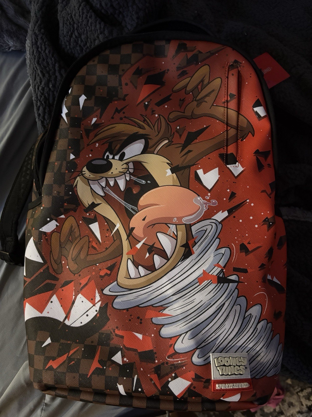 Sprayground Looney Tunes Taz Checkered Backpack Zip Closure Red/Black