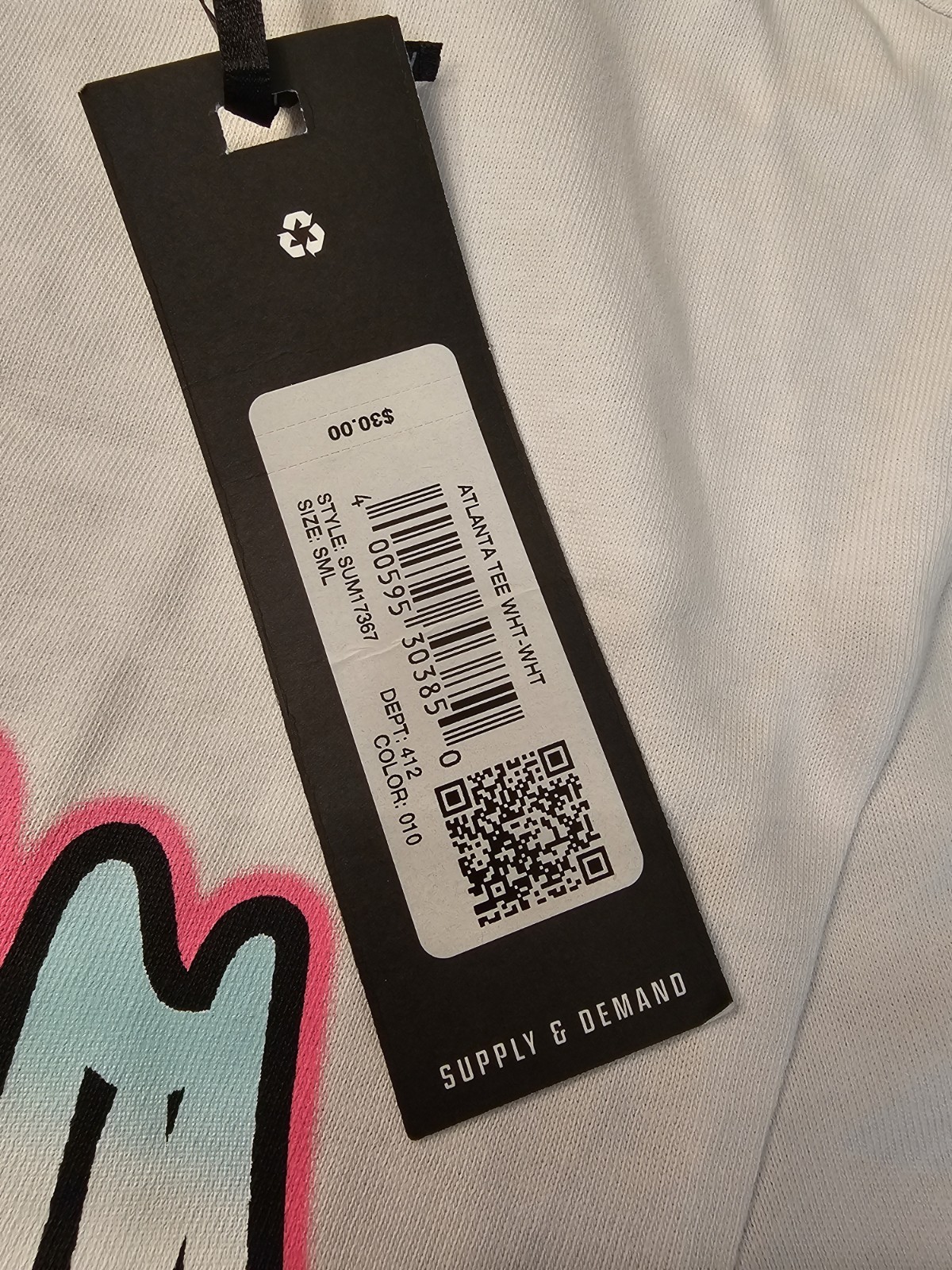 Supply & Demand Atlanta City Graphic Print Logo Crew Neck Tee Mens White S