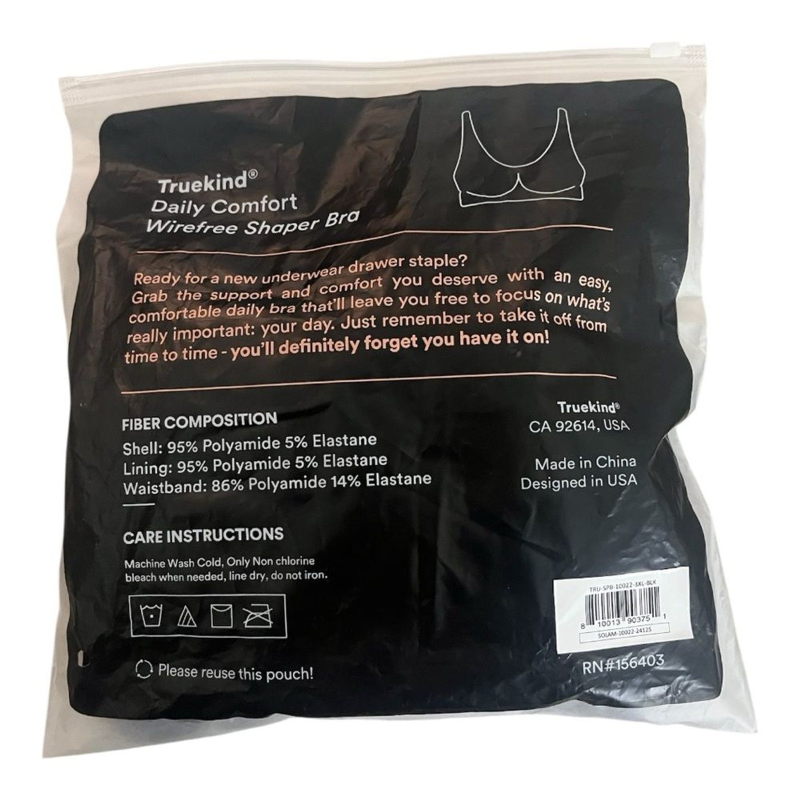 NEW Truekind Daily Comfort Wirefree Shaper Bra Black Women’s Seamless 3X Comfy