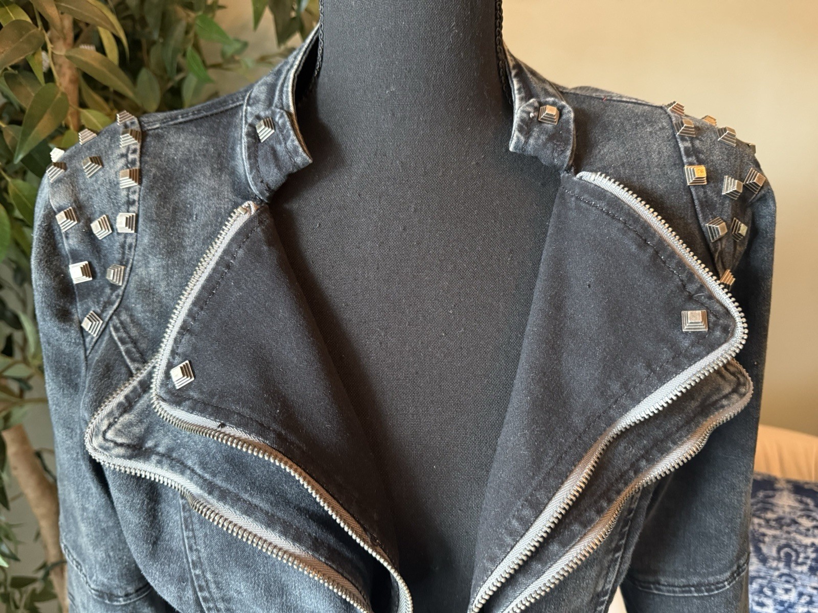 Jacket Womans Studded Riveted Denim Moto Cyber Punk Rock Steampunk M? Zipper S ?