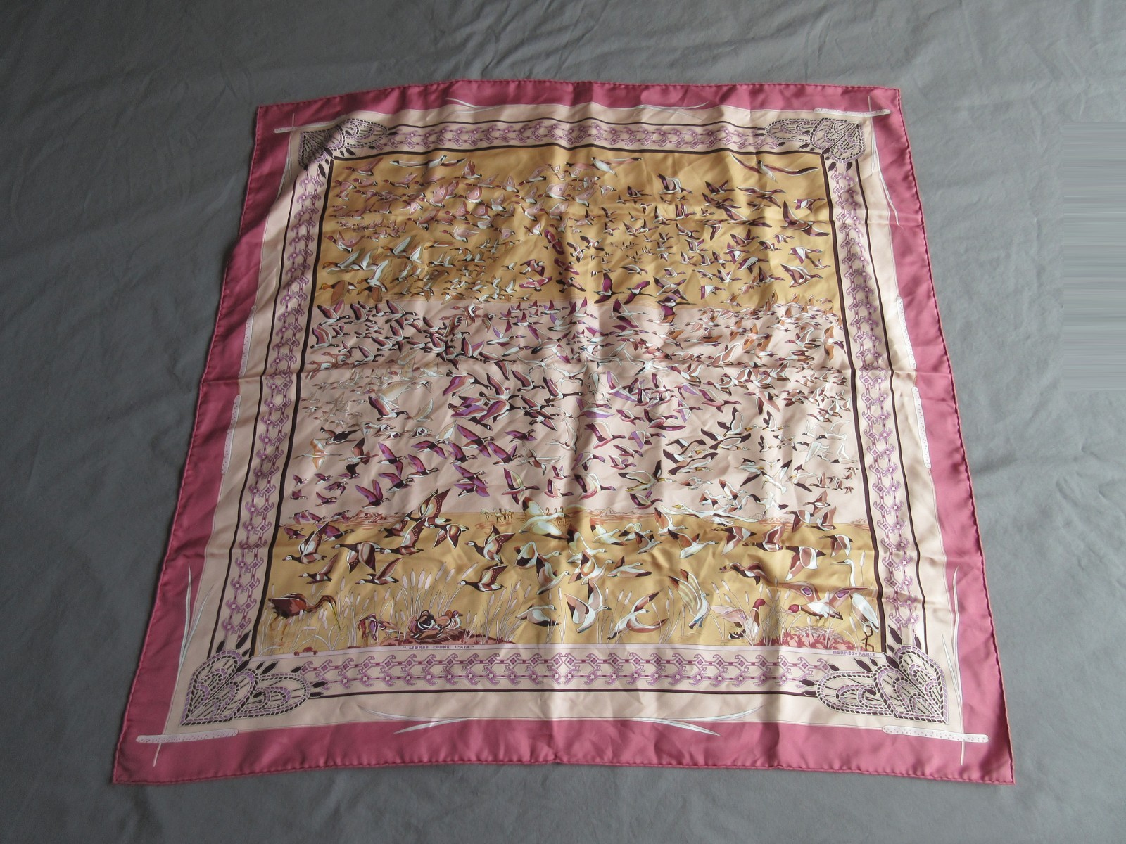 HERMES Libres Comme L’Air swan bird duck silk 90 cm 35 in square scarf