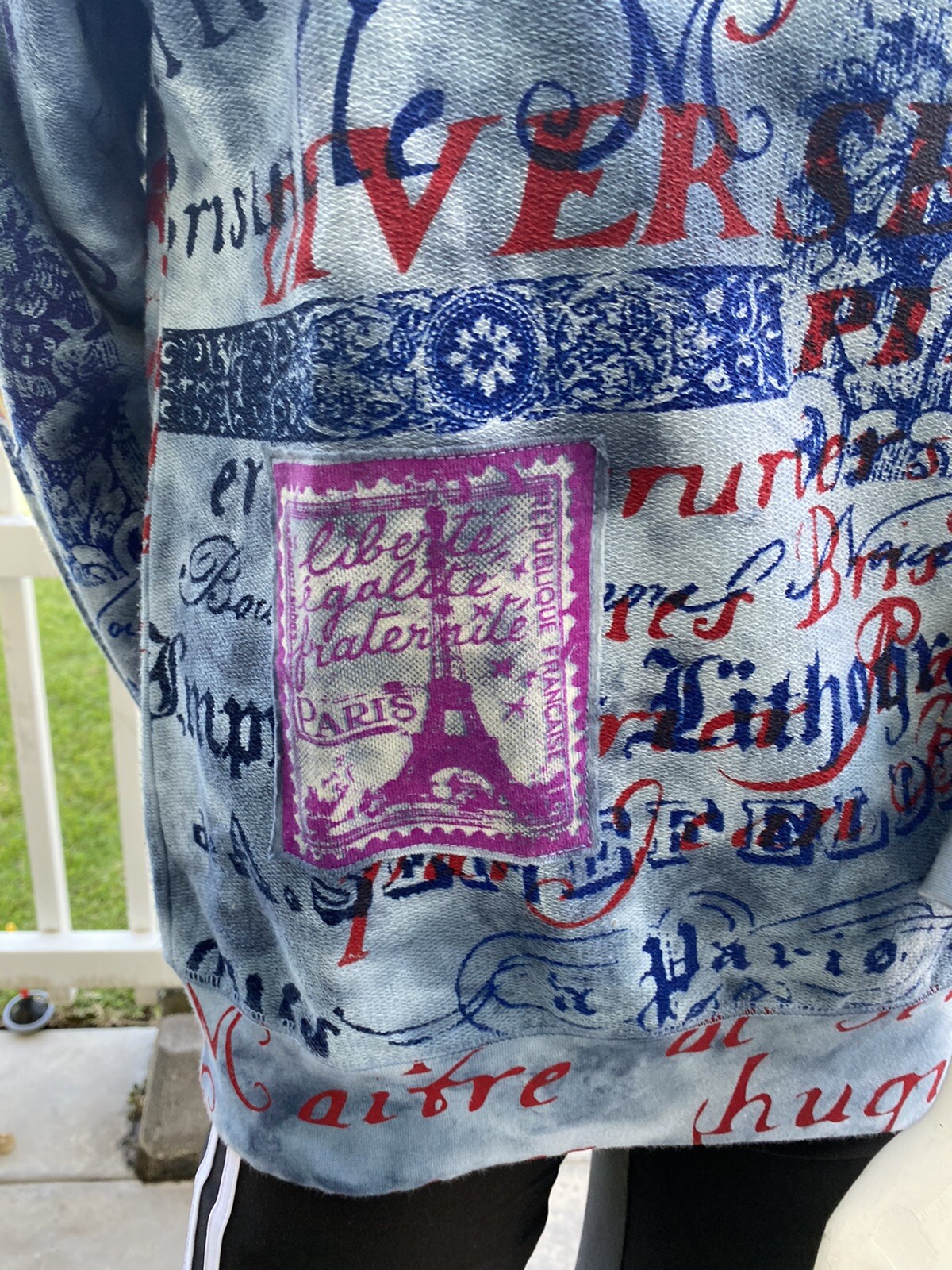 NWT Glima Cotton Sweatshirt Printed Tie Dye Paris Patch French Terry Sz S