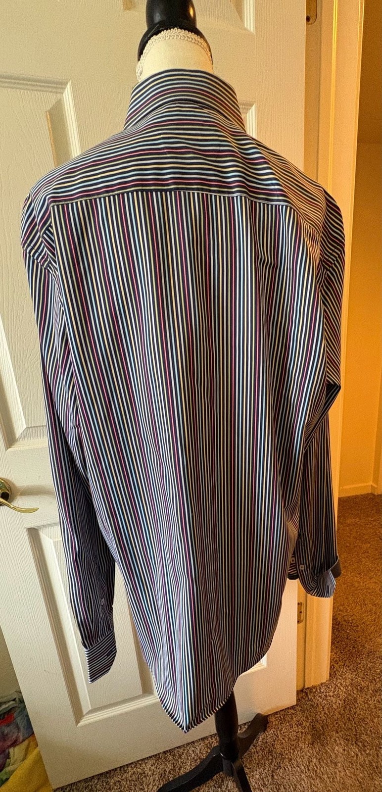 Bugatchi Men’s Multicolor Striped Long Sleeve Sport Shirt, Shaped Fit