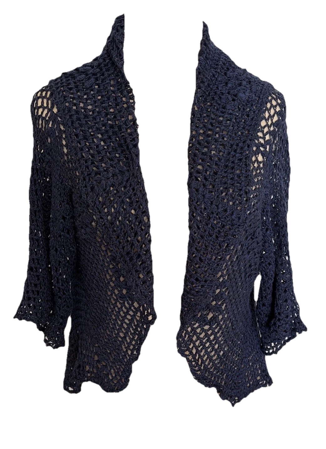 Crochet Open Front Cardigan Handmade Knit Granny Cottagecore Cabincore Blue