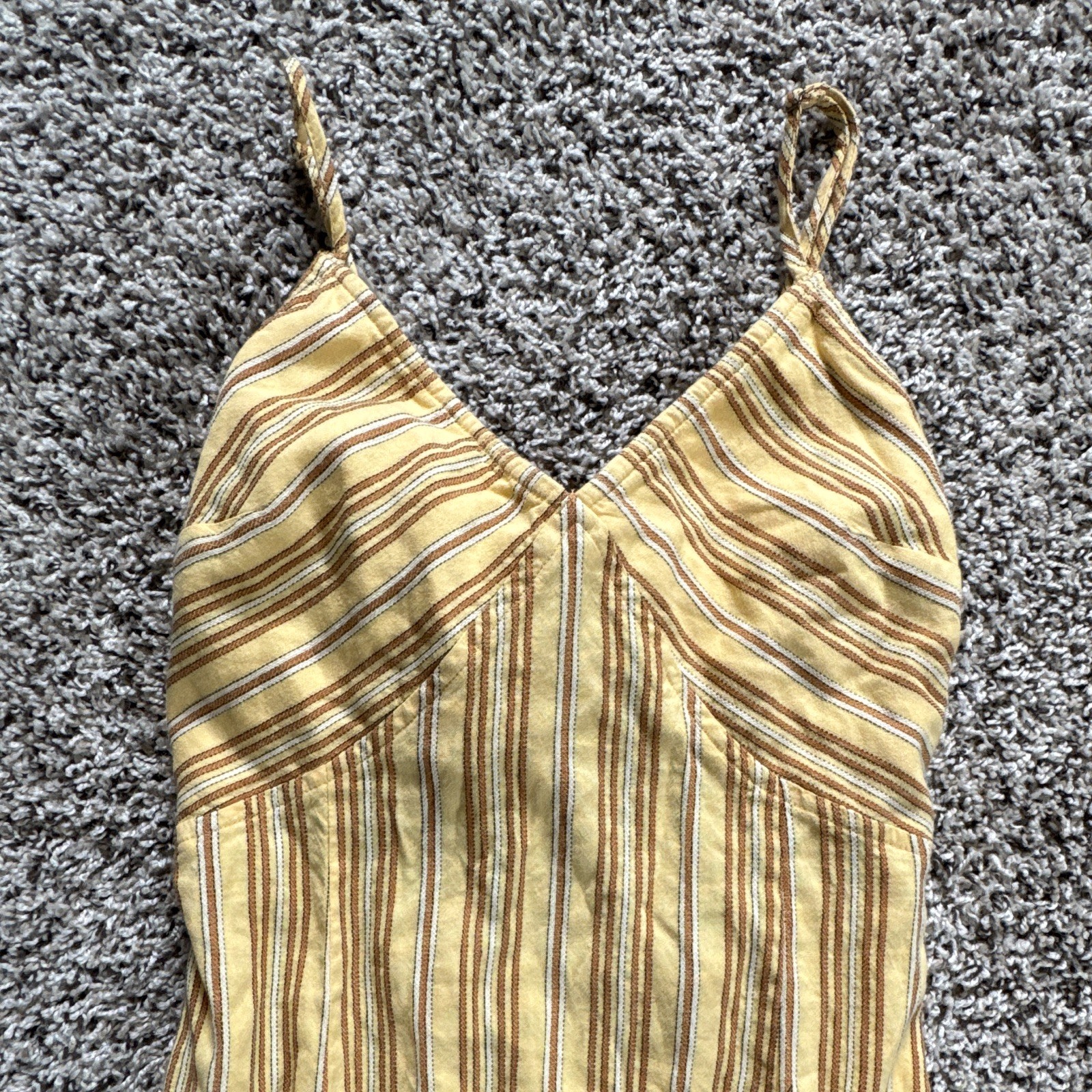 Amuse Society Yellow Striped Tie Back V-Neck Spaghetti Strap Midi Sundress Med