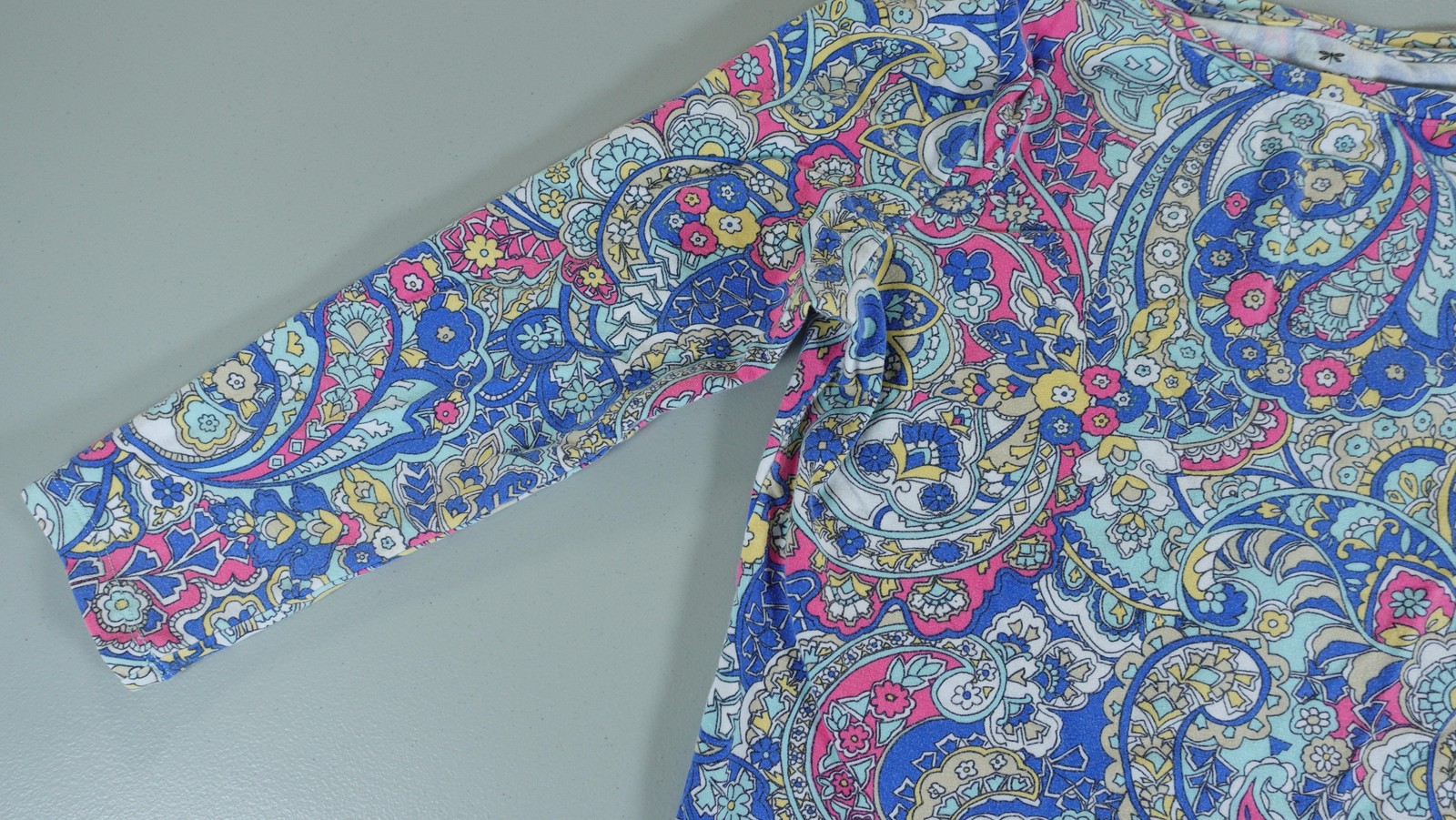 Talbots Shirt Womens SP Multicolor Paisley 3/4 Sleeve Crew Neck Jersey Top